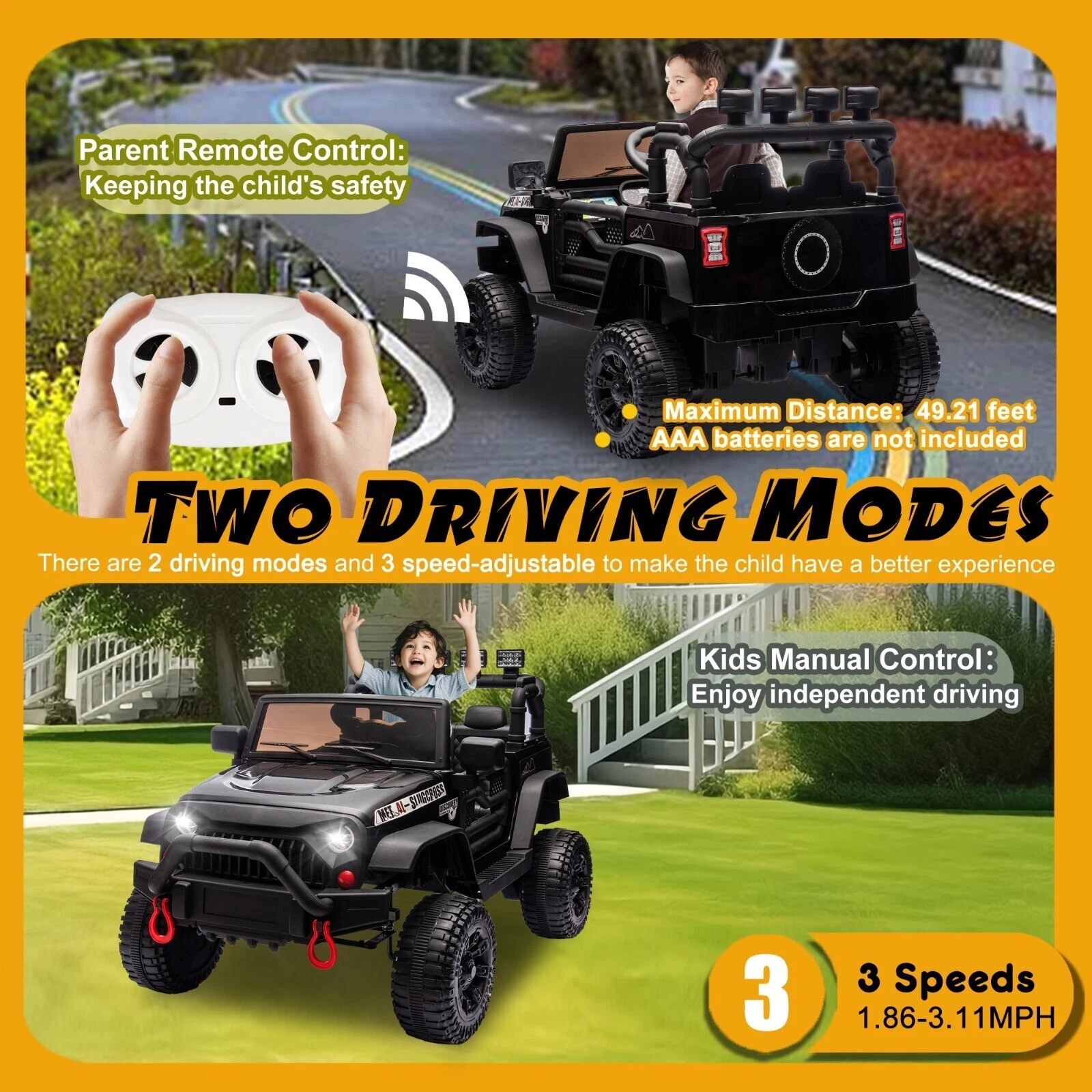 24V Kids Electric Jeep Ride on Car Toy 400W Power Wheels W/ Remote Control Music