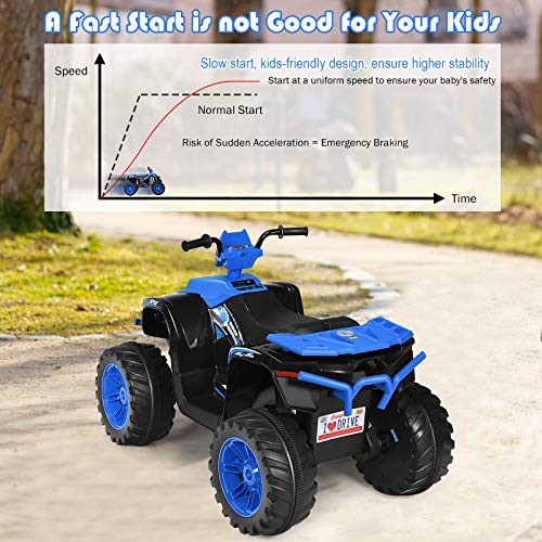 Kids ATV Battery Powered Electric Vehicle w/LED Lights, High & Low 12V Blue
