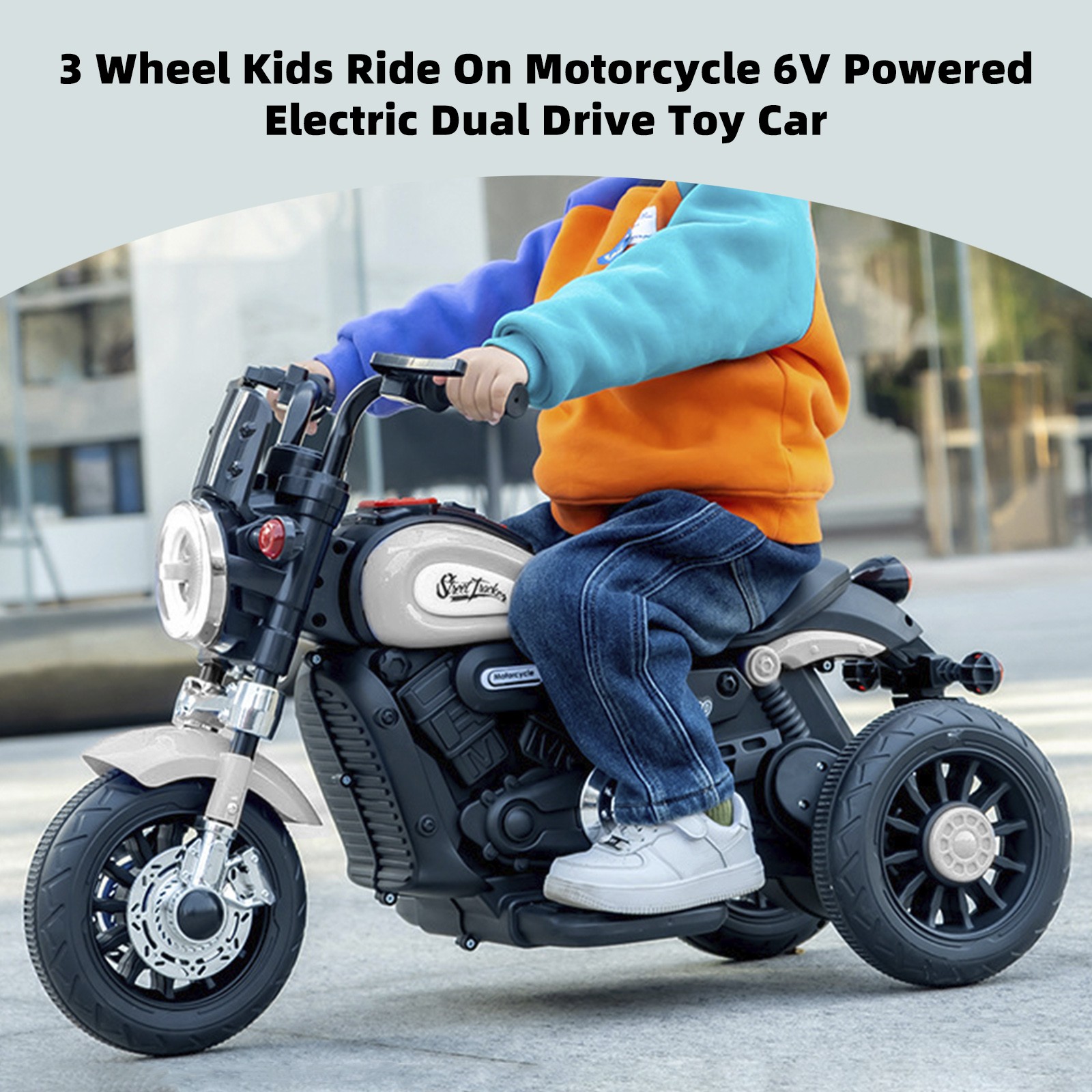 3 Wheel Kids Ride On Motorcycle 6V Powered Electric Dual Drive Toy Car Gray