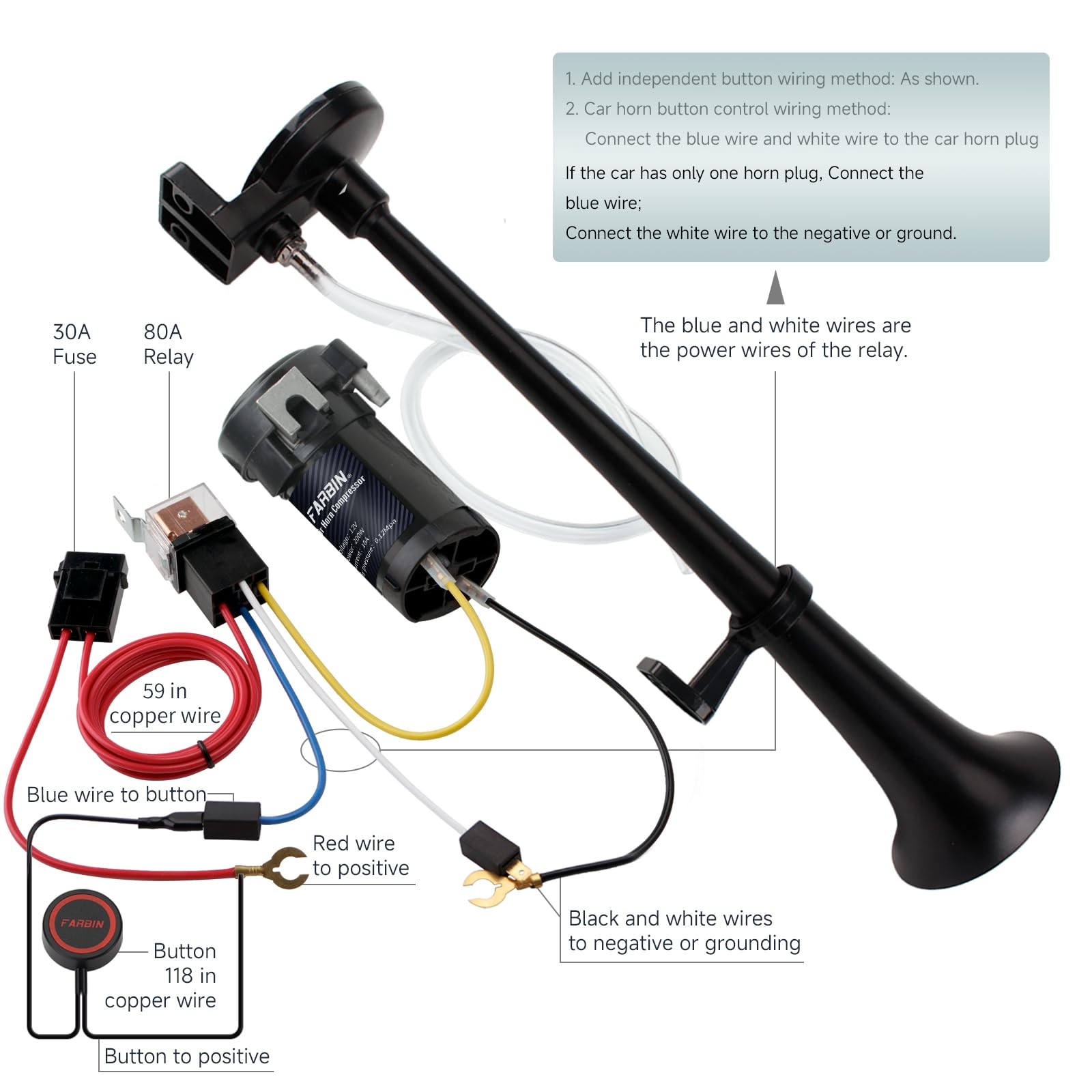 12V Air Horn Kit 150dB Train Horn for Cars & Trucks, Loud Switch Included