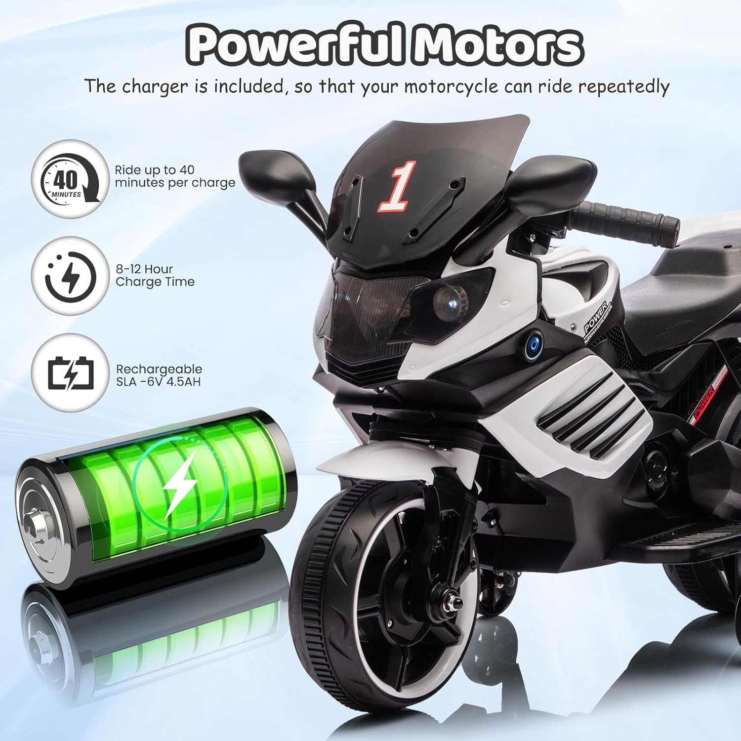 6V Ride On Motorcycle,Battery Powered Ride On Toys Kid Xmas Gift w/Treaded Tires