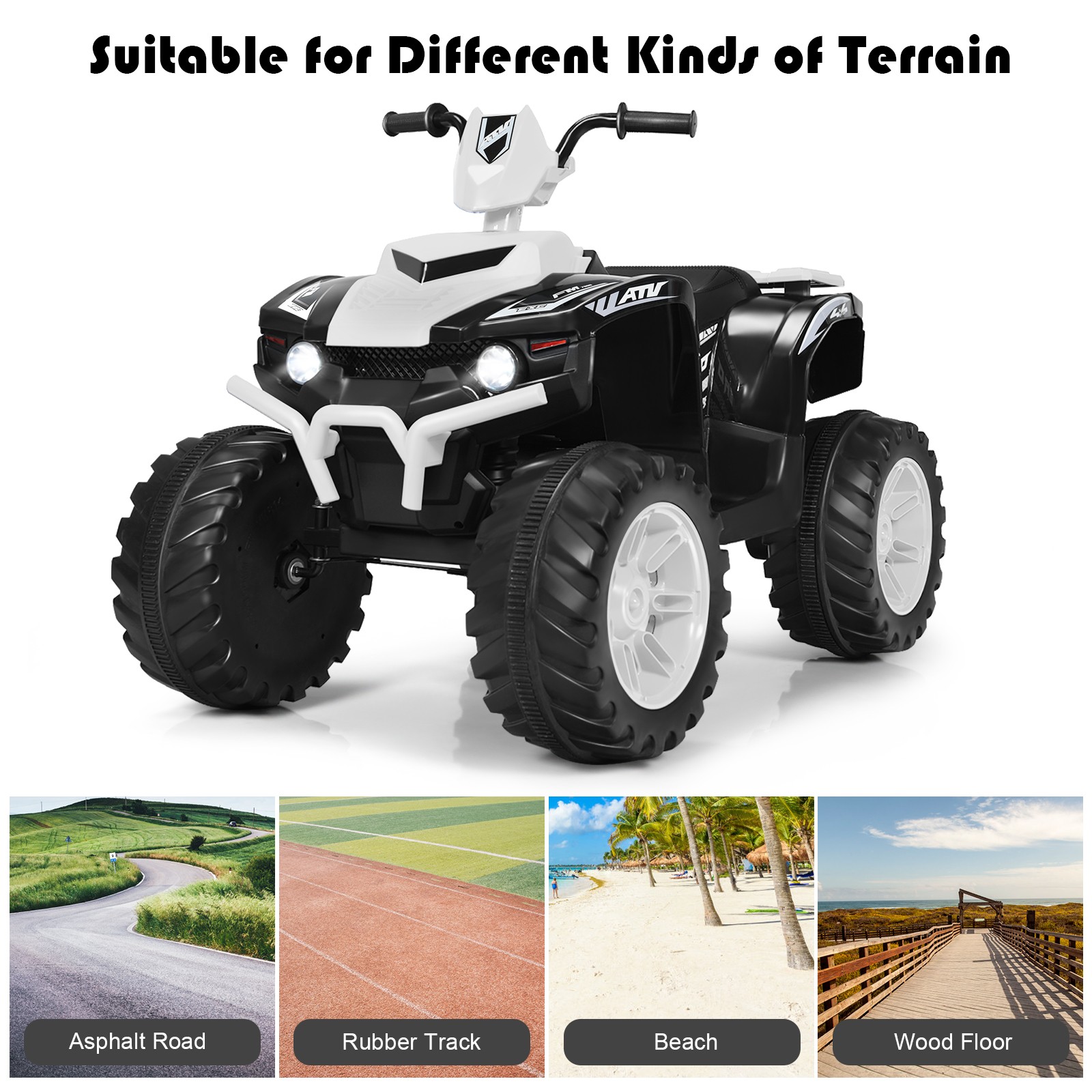 Costway 12V Kids 4-Wheeler ATV Quad Ride On Car w/ LED Light & Music White