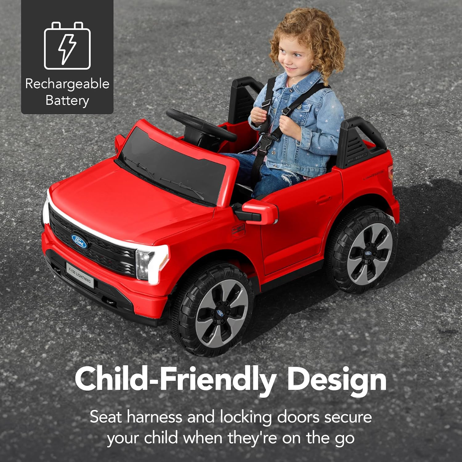 Ford F-150 Lightning 12V Electric Ride-On Truck for Kids – Red, Bluetooth, Paren