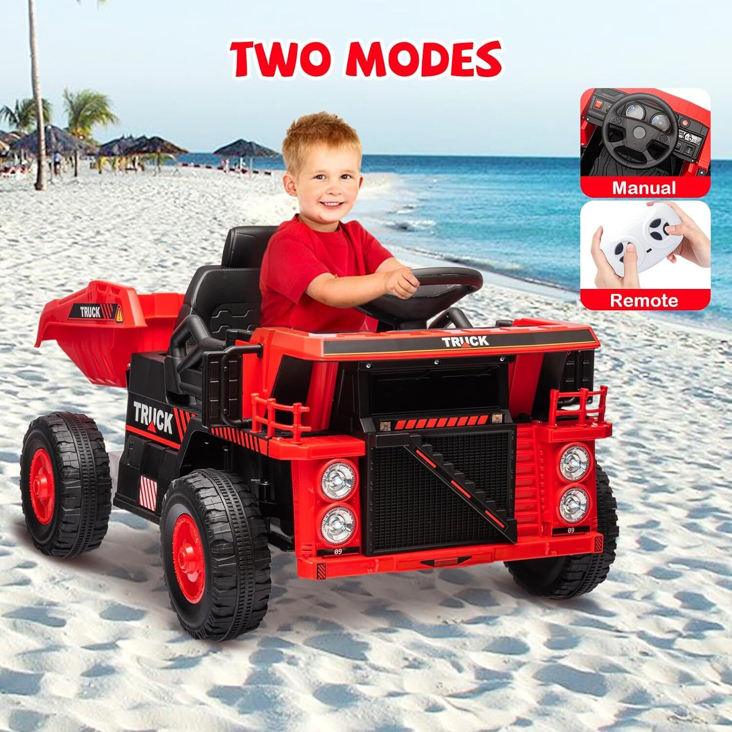 12V Kids Ride On Dump Truck, Electric Construction Vehicle With Remote Control