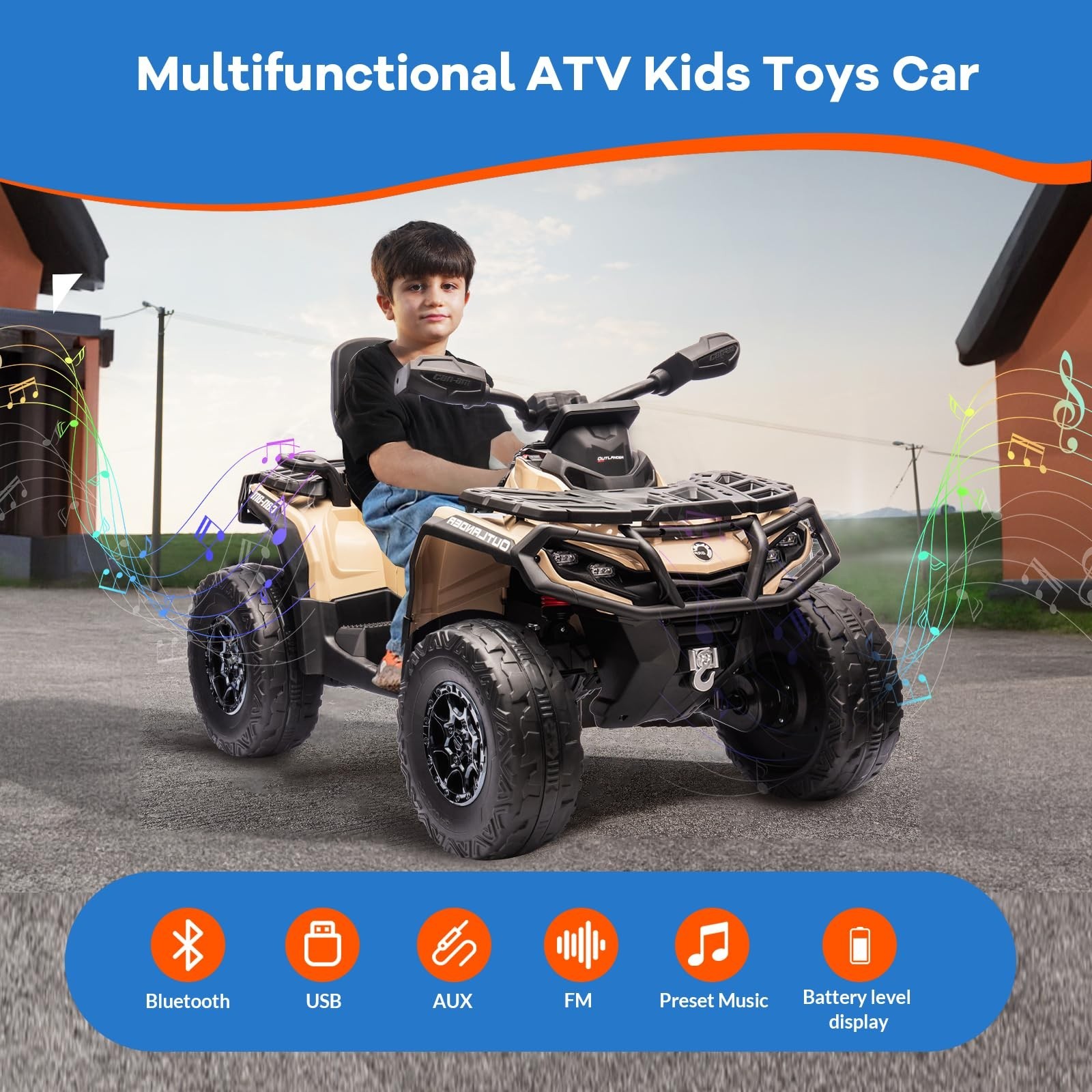 Christmas Gift 24V Kids Ride On Car Electric ATV 4WD Toy Car 2 Seaters LED Light