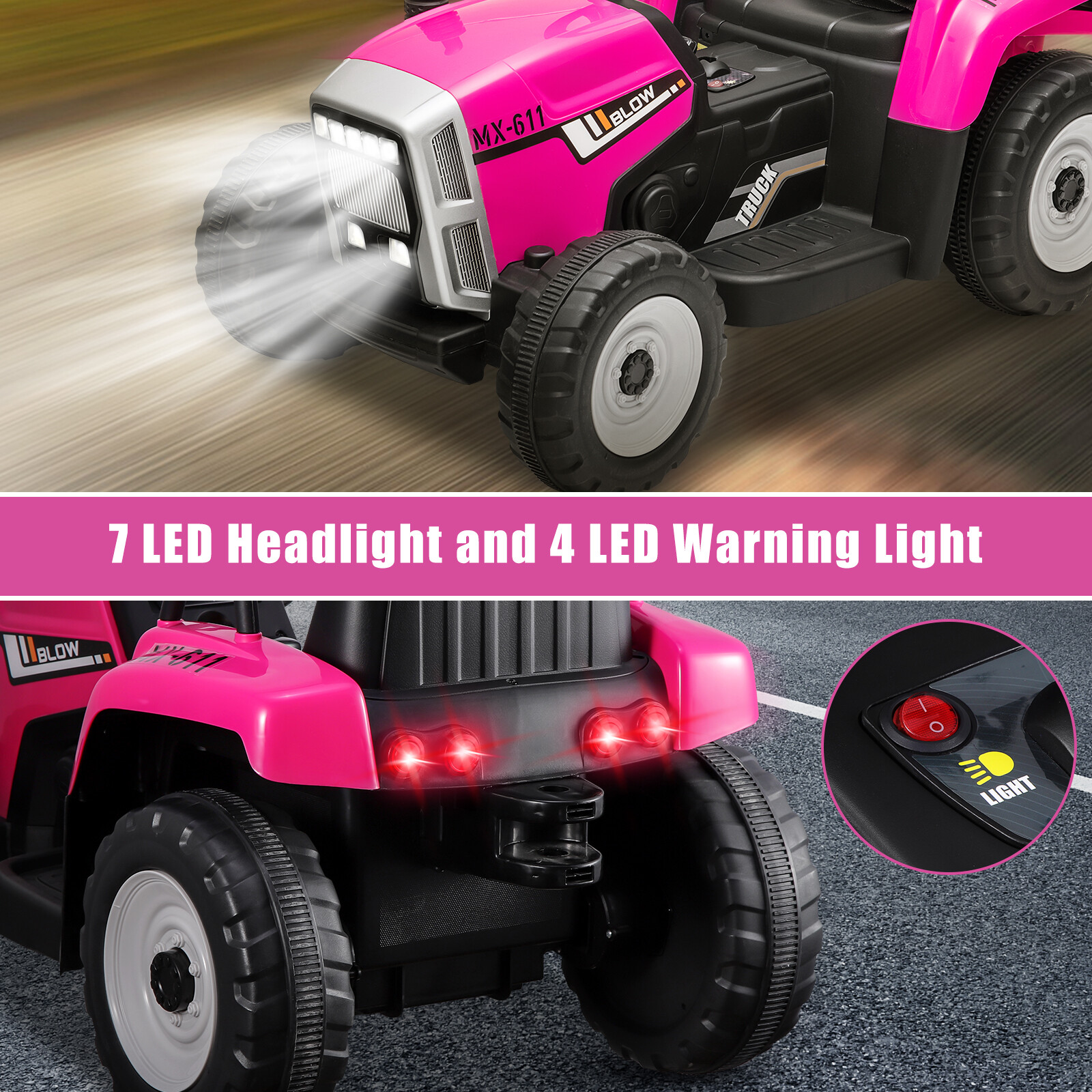 Kids Electric Ride On Tractor Battery-Powered 12V w/Trailer Remote Xmas Gift Toy