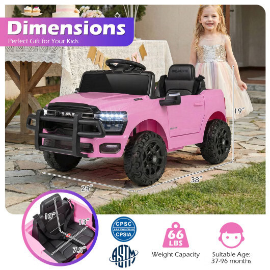 12V Licensed RAM 3500 Kids Ride On Car, Electric Toy Truck with Remote Control –