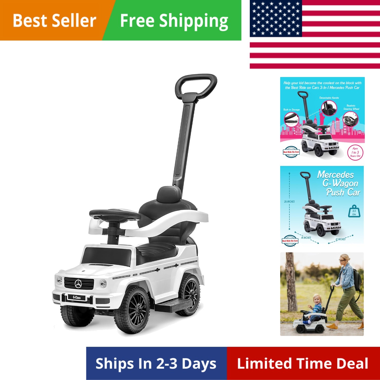 Kids Outdoor Stroller Mercedes G-Wagon for Toddlers 1 to 3 Old with Music, H…