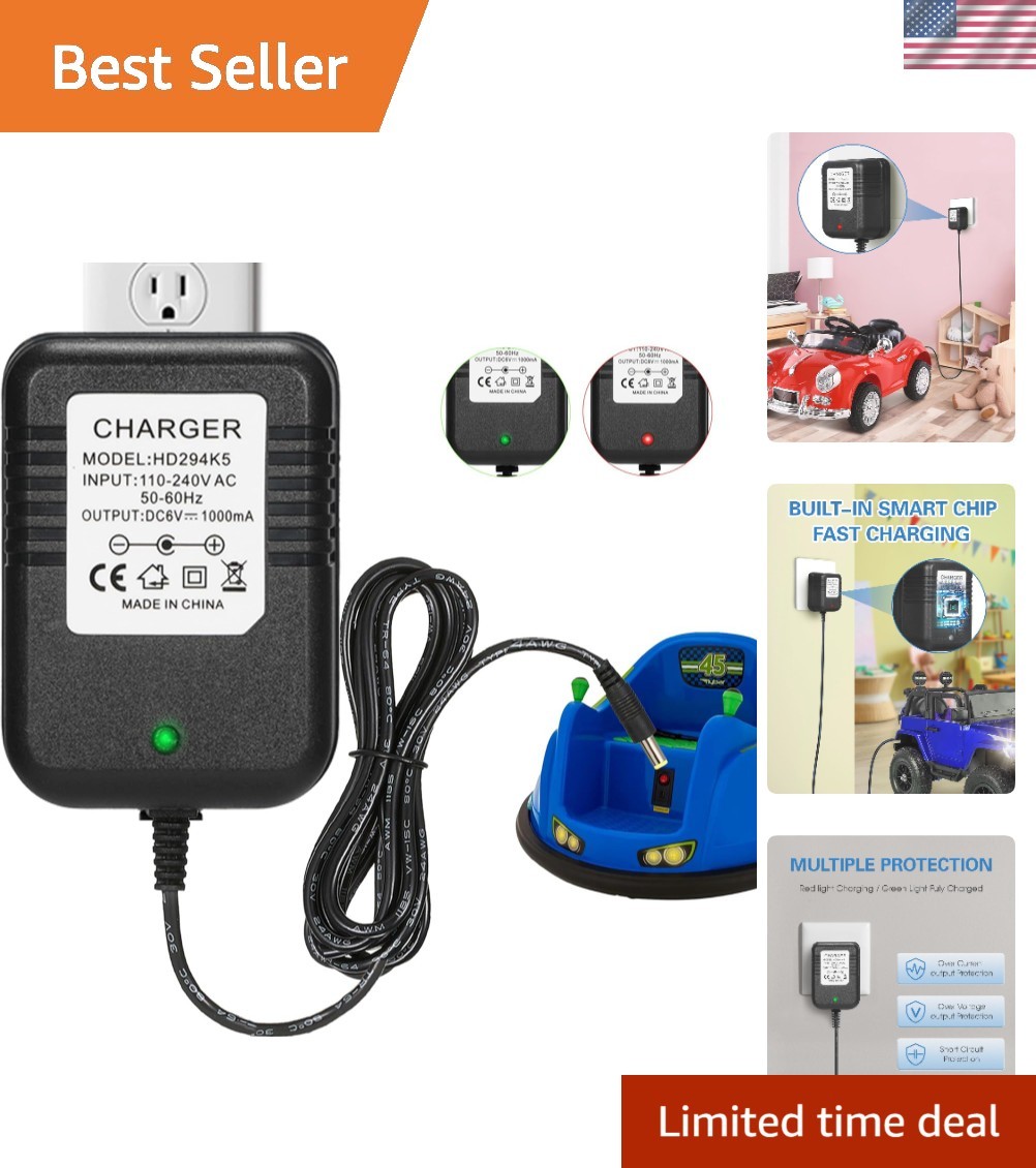 Universal 6V Charger for Flybar & Kidzone Bumper Cars – Compact & Efficient