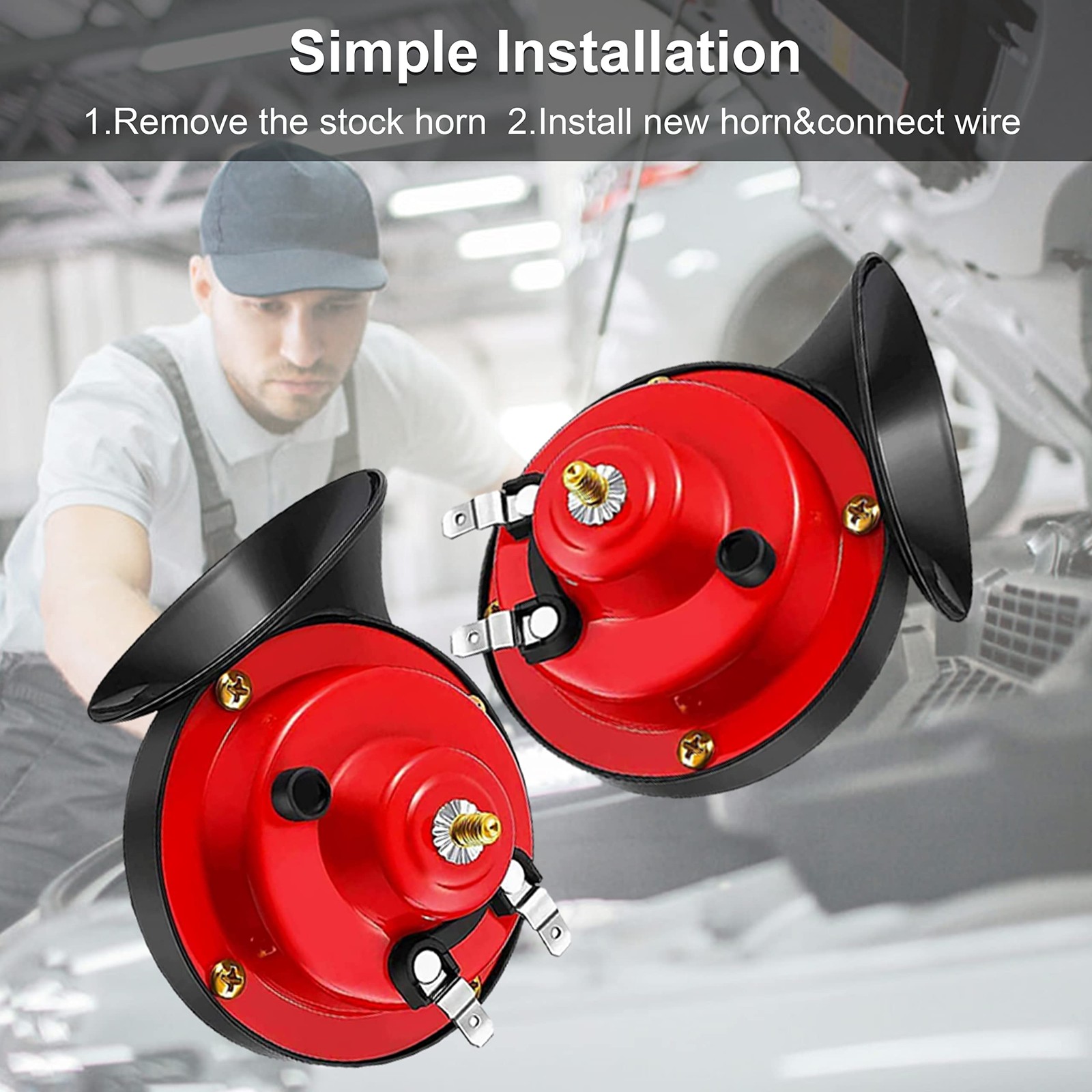 2 Pack 12V 300DB Waterproof Electric Snail Horns for Vehicles
