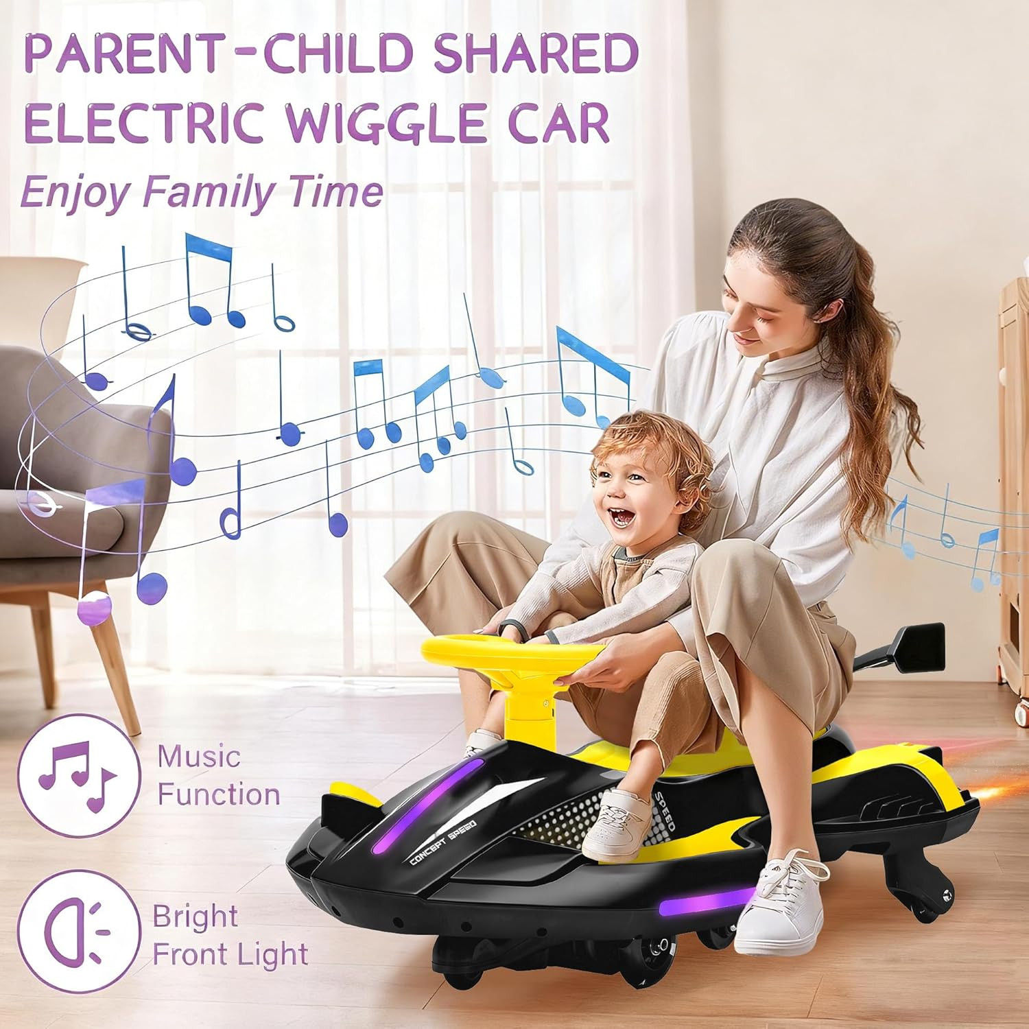 12V Electric Wiggle Car with Pedal for Kids, Rechargeable 2 in 1 Swing Toy, Devi