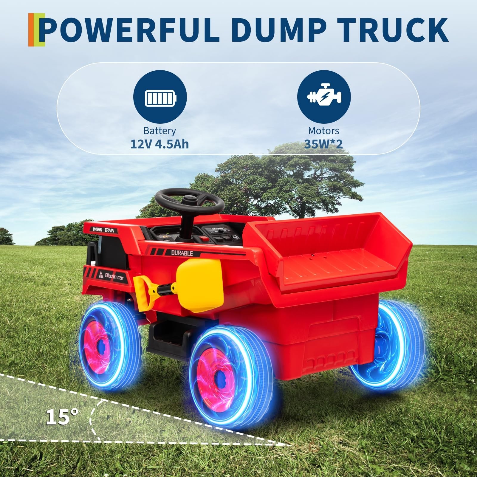 12V Ride On Dump Truck For Kids Electric Ride On Car Toys With Dump Bed & Shovel
