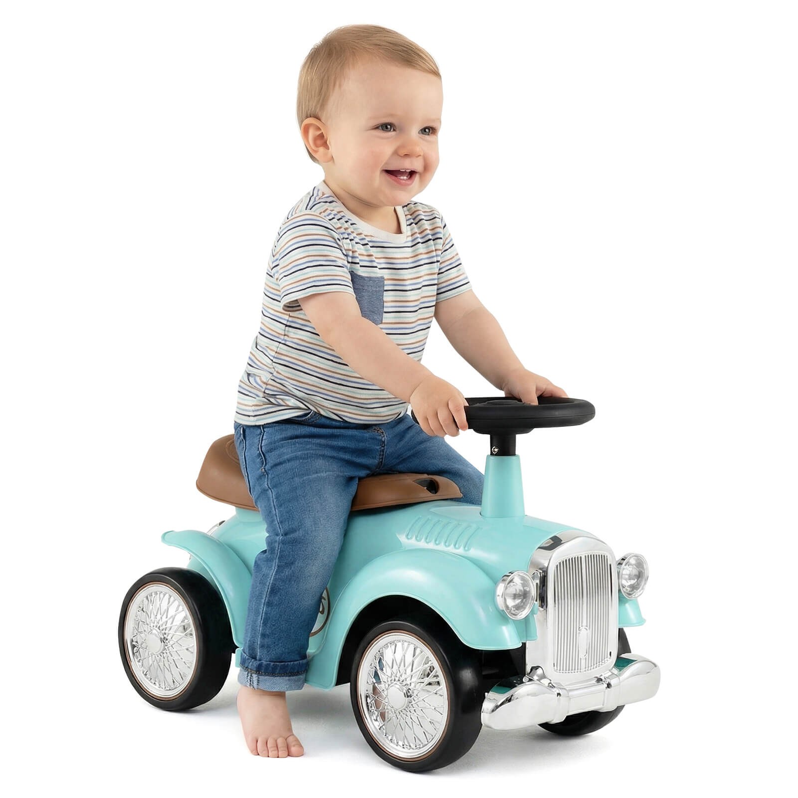 Retro Kids Ride-on Toy Kids Sit to Stand Vehicle with Working Steering Wheel