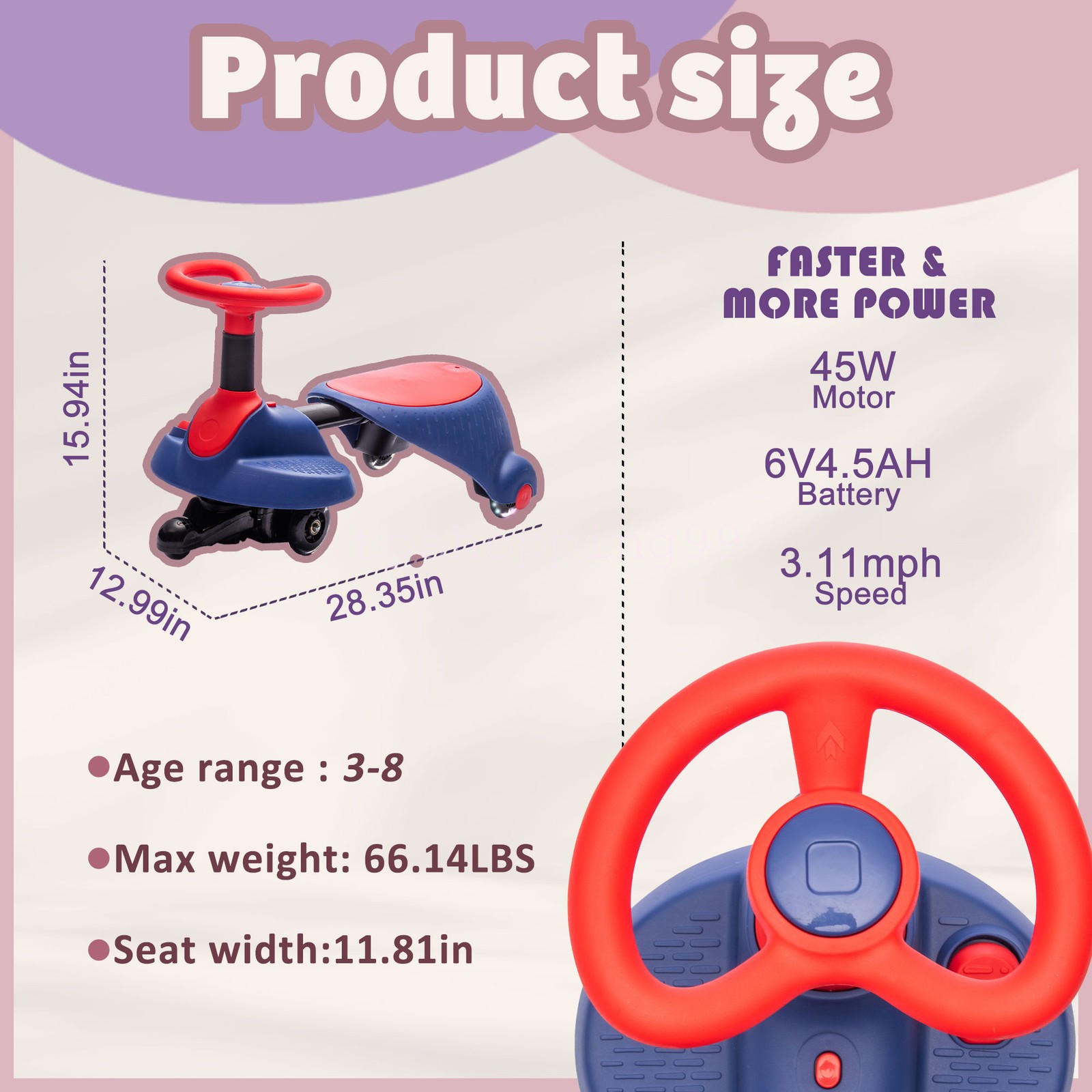 Ride On Electric Wiggle Car with Pedal Cyber Wiggle for Ages 3+ Rotates 360°