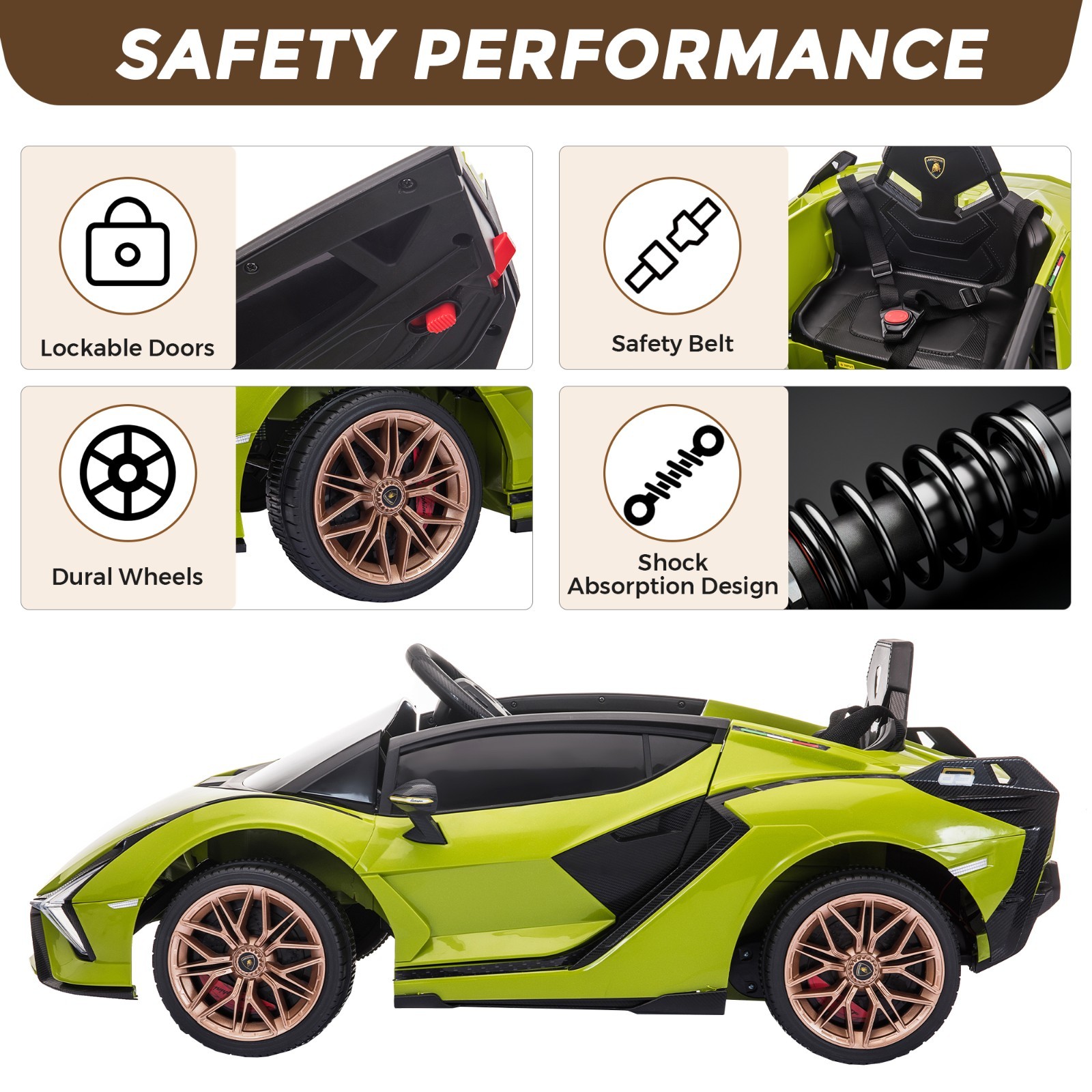 TOBBI 12V Lamborghini SIAN Kids Electric Ride On Car Toy w/ Remote Control