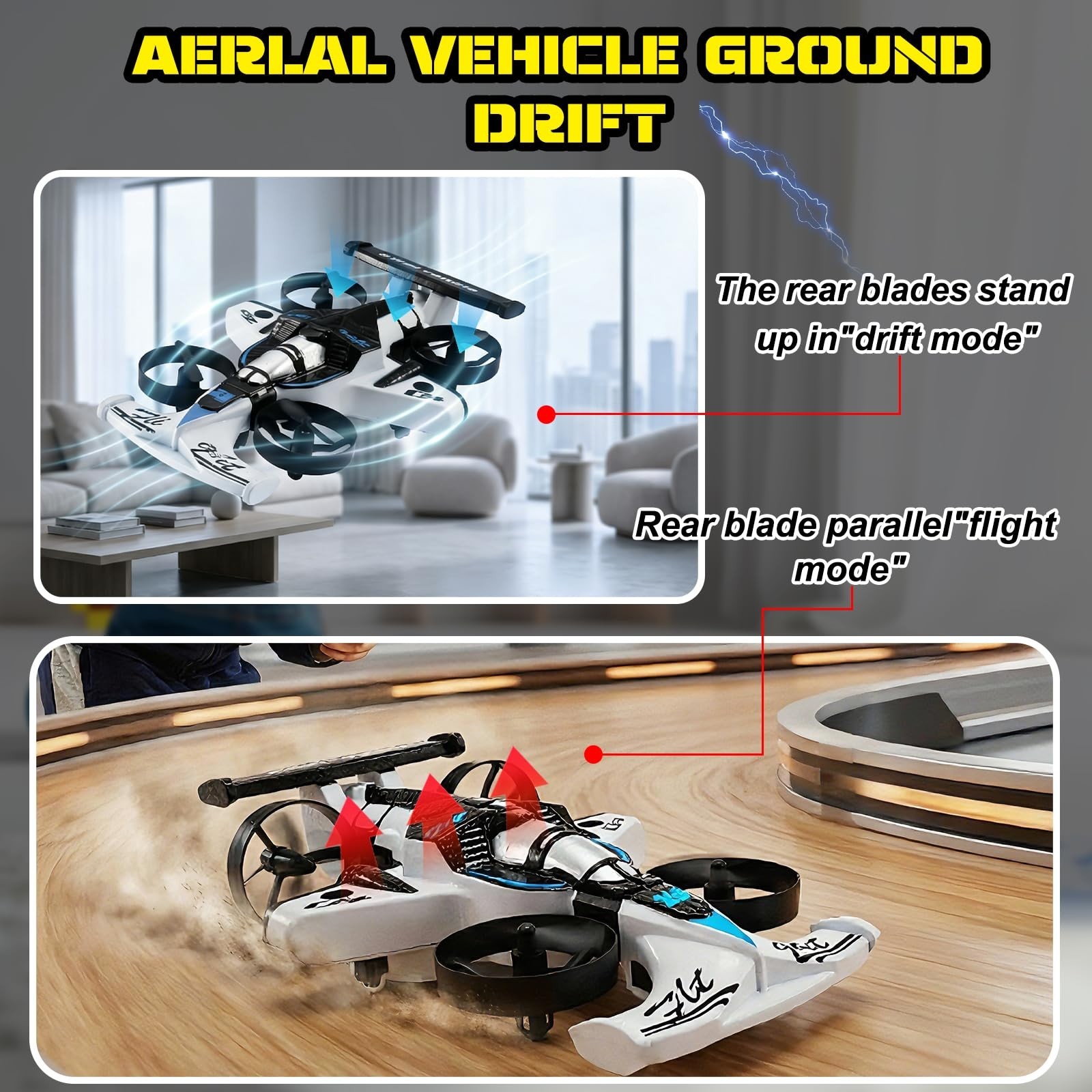2-in-1 Flying Car & Stunt Drone, Racing Drift Aircraft，2in1 RC Quadcopter