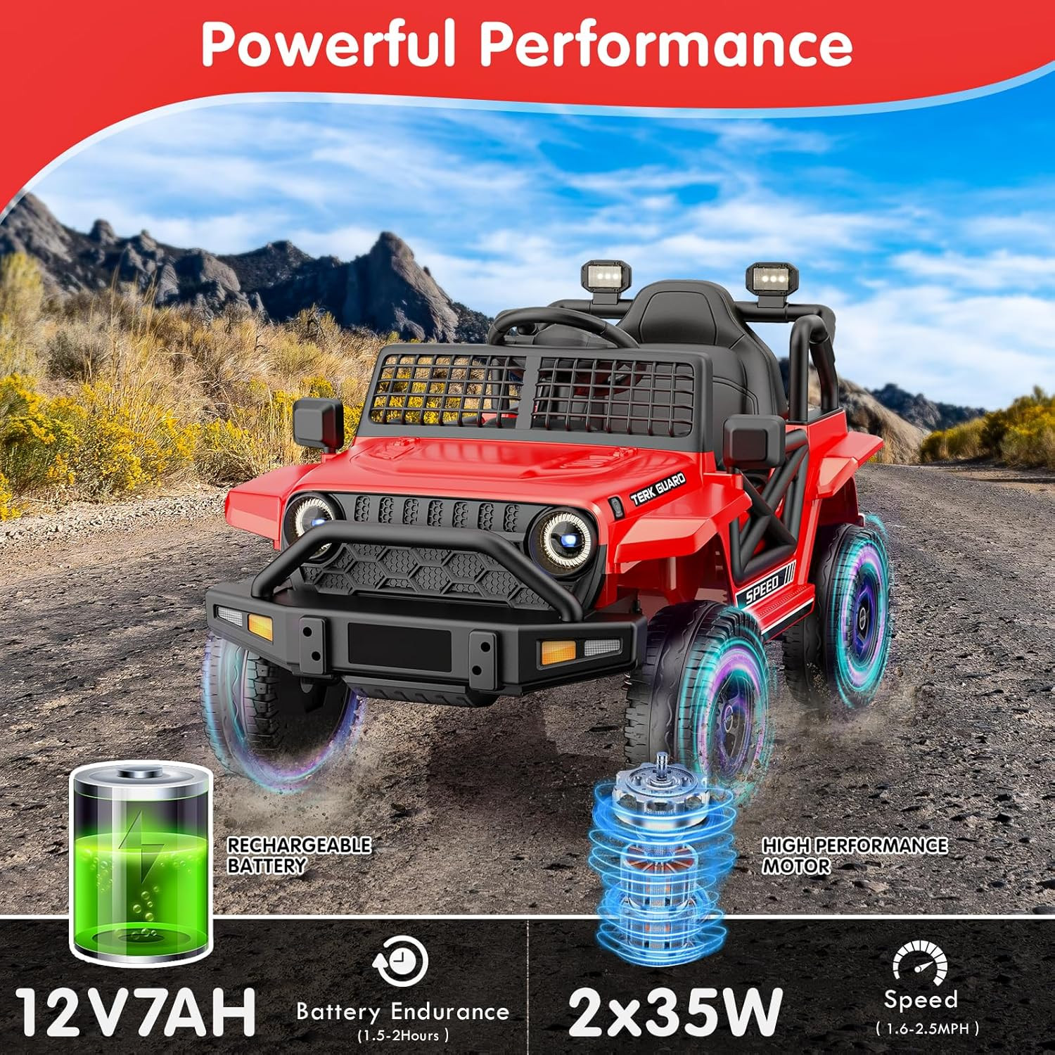 Ride on Car for Toddlers 1-3, 12V 7Ah Kids Electric Car with Parental Remote Con
