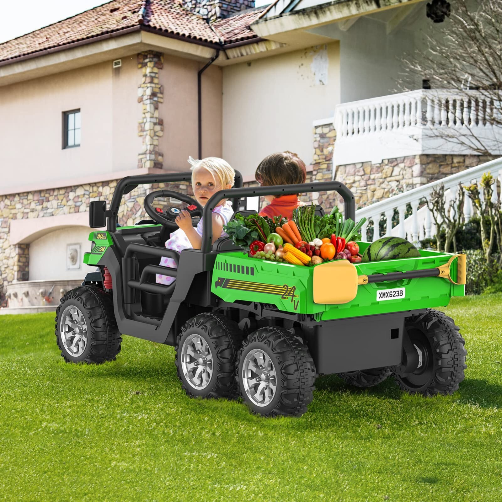24V Kids 2 Seater Ride on Car Electric Dump Truck 4WD Power Wheels w/Remote MP3