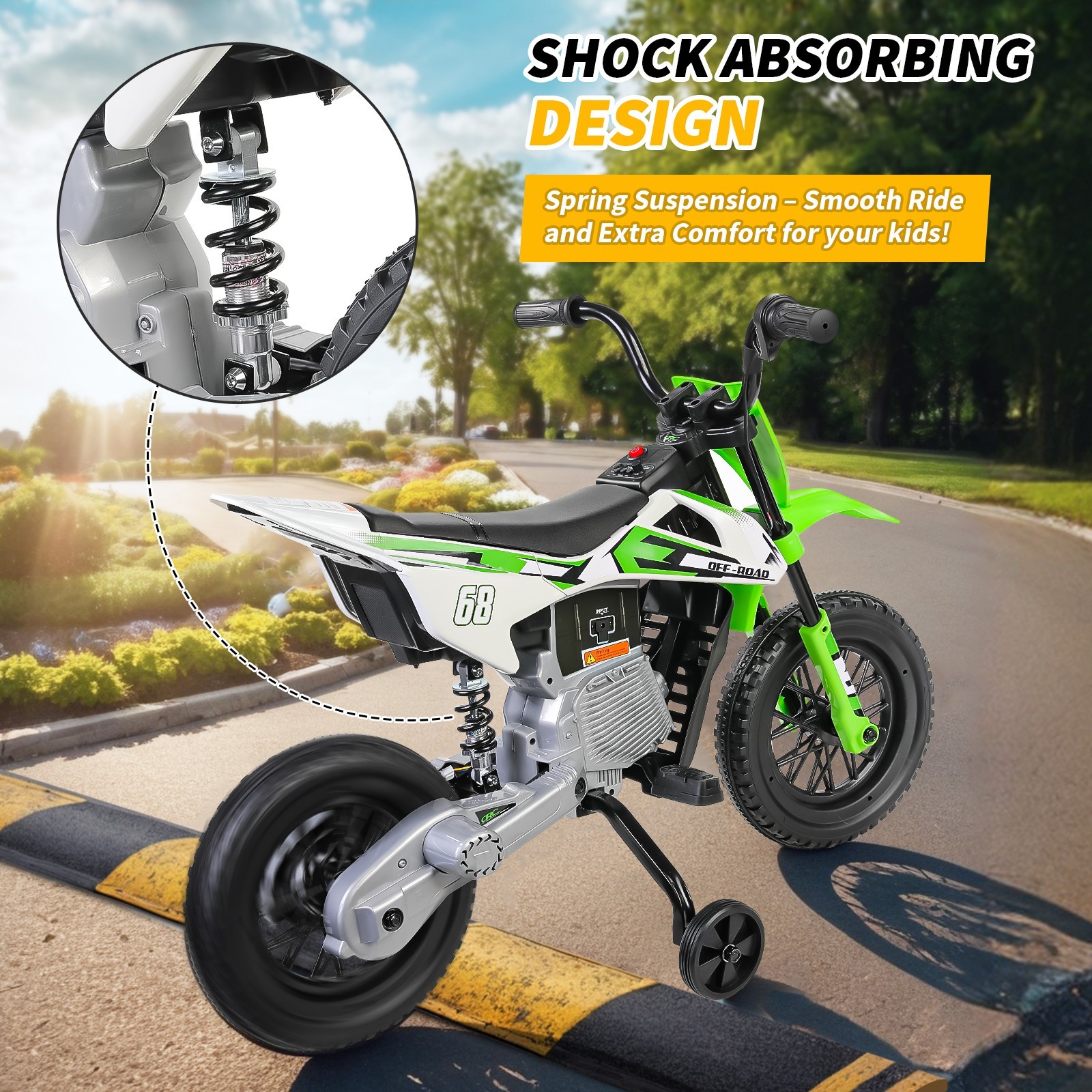 12V Kids Electric Dirt Bike with Training Wheels Twist Grip Throttle Ride on Toy