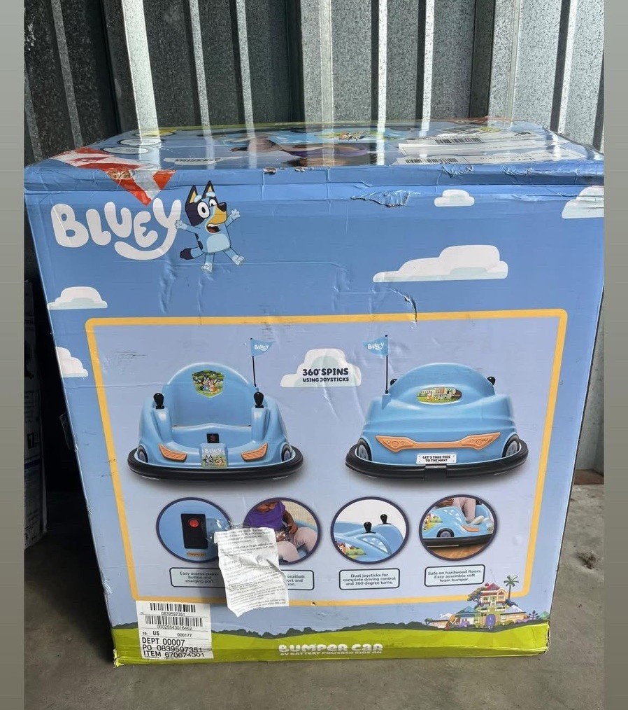 Flybar 6V Bluey Bumper Car Ride-On Toy for Toddlers, 360° Spins, LED Lights