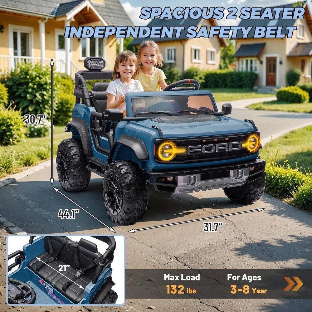 2 Seater Ride on Car for Kids, 24V Licensed Ford Bronco Raptor Electric Power Ri