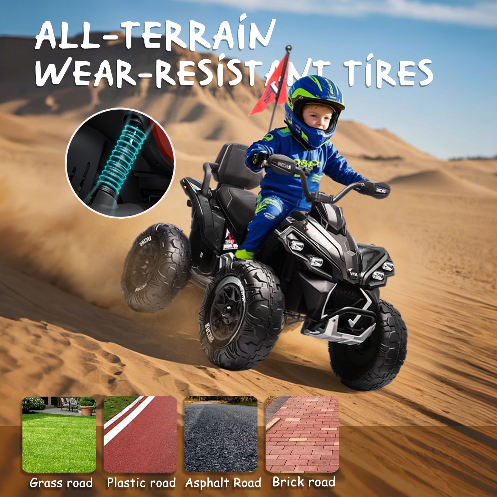 24V Kids Electric ATV Ride On Car W/Remote,LED,Battery Power Wheels Toys,Black