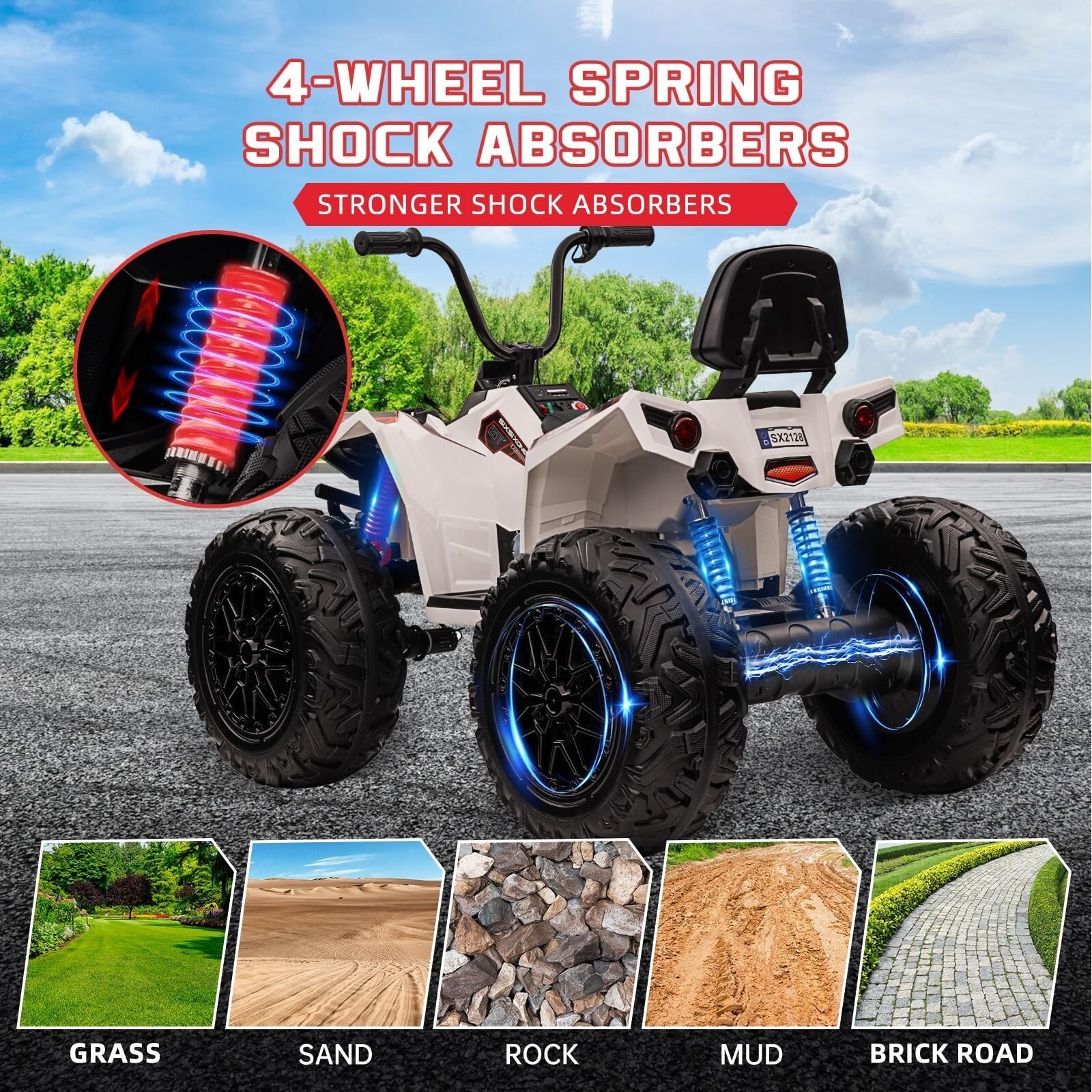 24V Kids ATV 4 Wheeler Quad Car Off-road Ride on Toy 5 mph Max-speed w/ LED Ligh