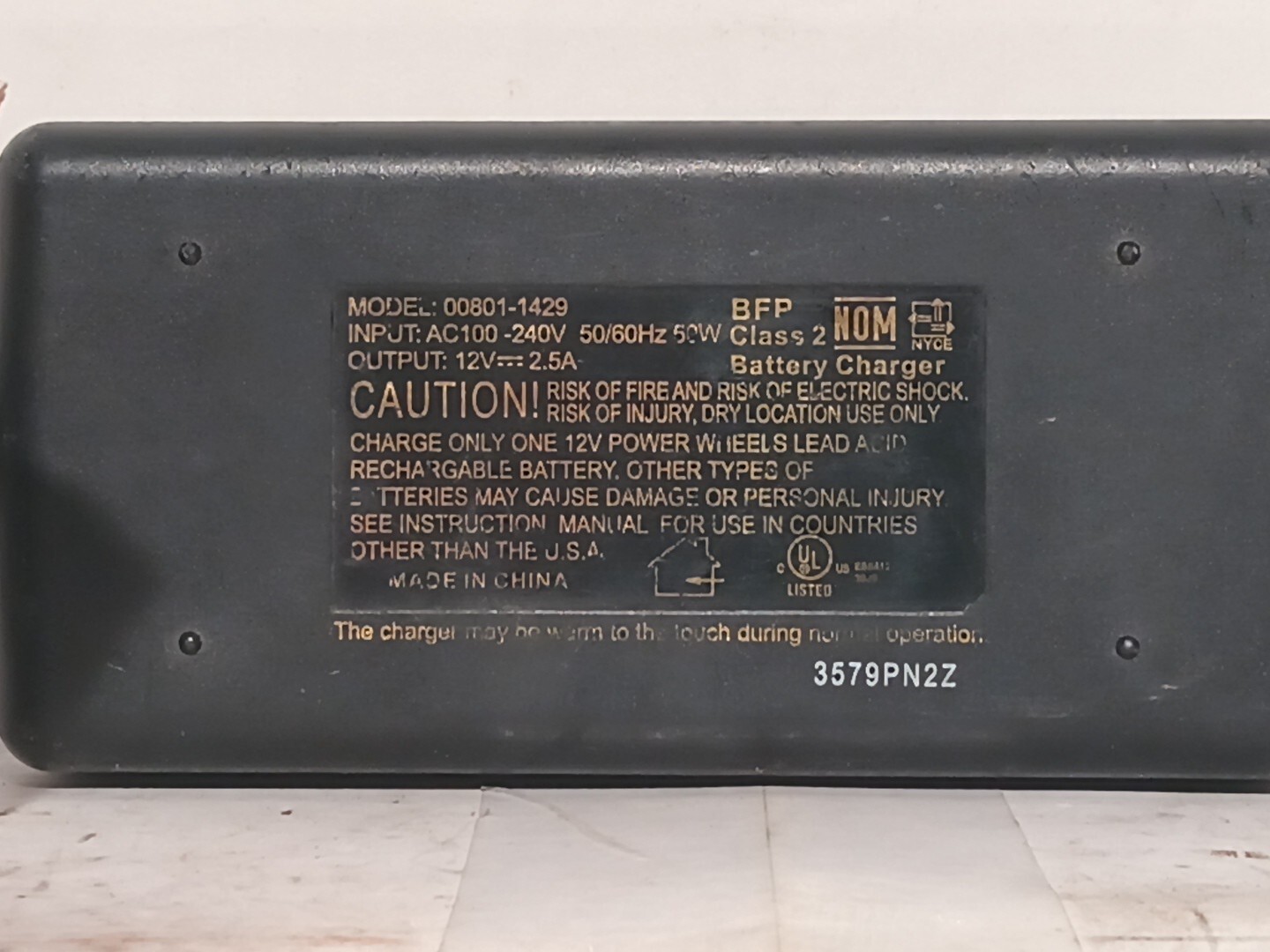 Fisher Price Power Wheels 12 Volt Battery Quick Charger Model 00801-1429 12V 2.5