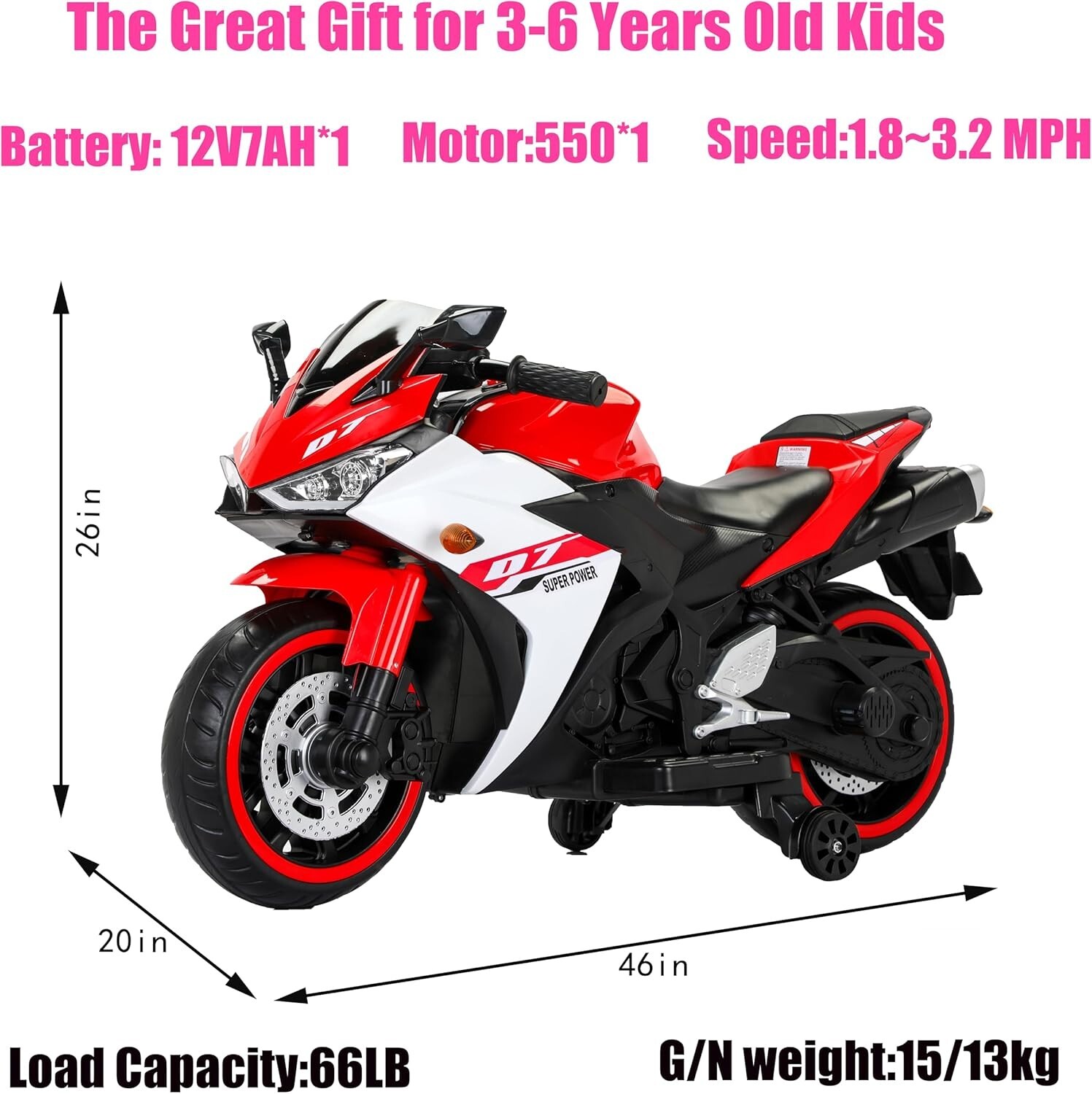Electric motorcycle 12V Kids toys motorcycle/Kids electric car for 3-6 years Red