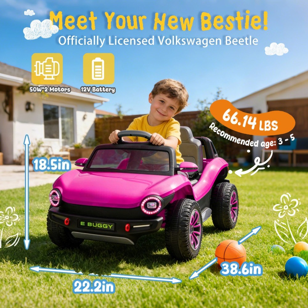12V Kids Ride On Electric Car W/2.4G PC,Cute&Curvy Body,2WD,4-Wheel Suspension