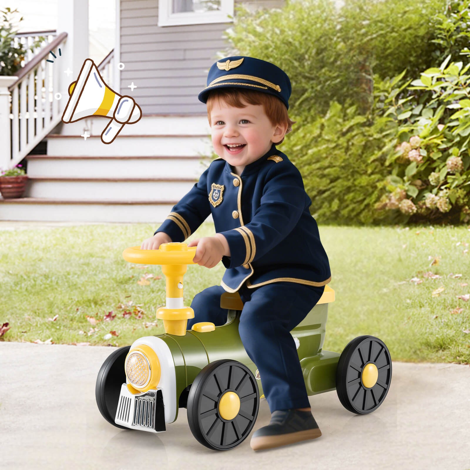 Ride on Push Car w/ Storage Compartment & Train Whistle Sound Button
