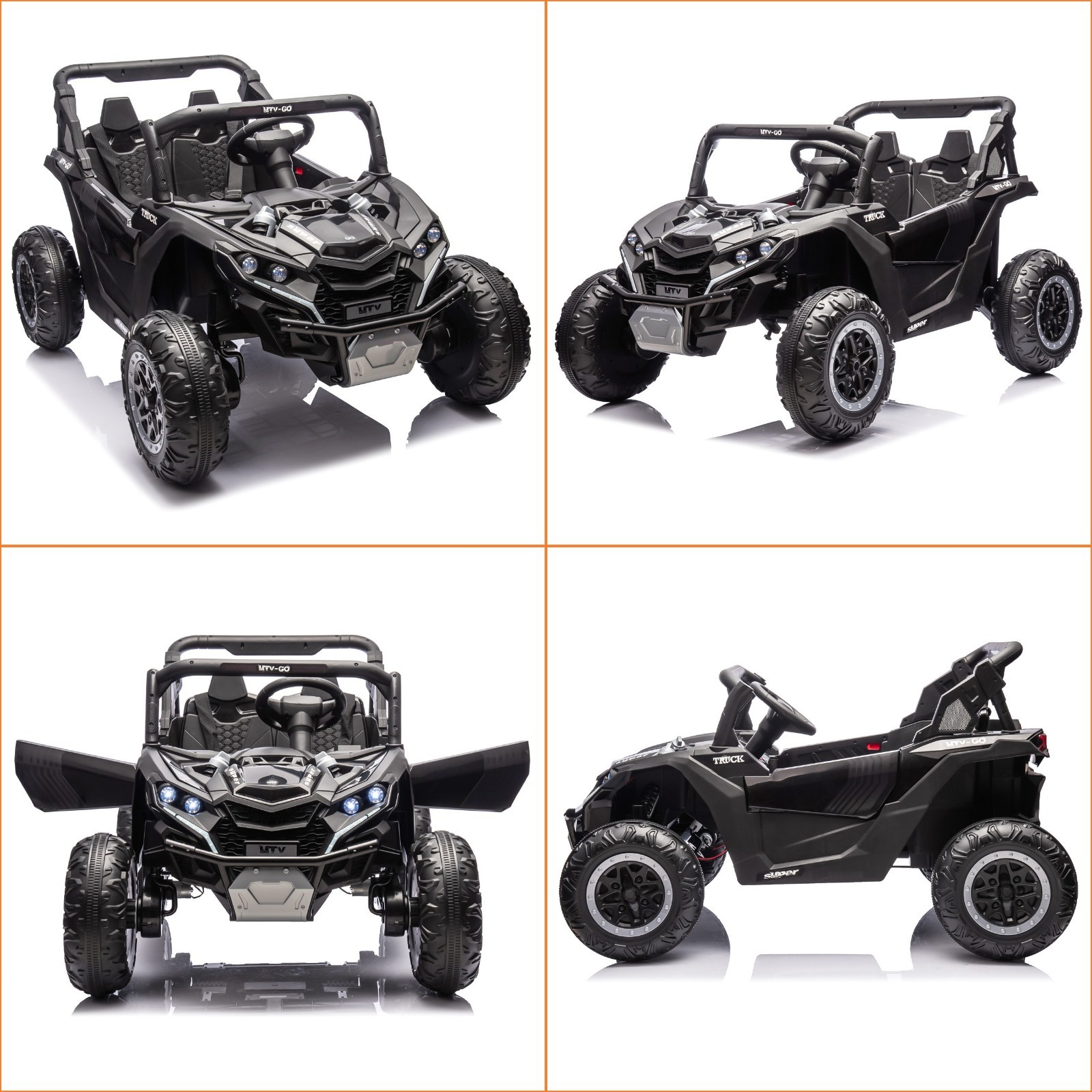 24V 2-Seat Kids UTV Parent Remote Slow Start Suspension Bluetooth USB LED Black
