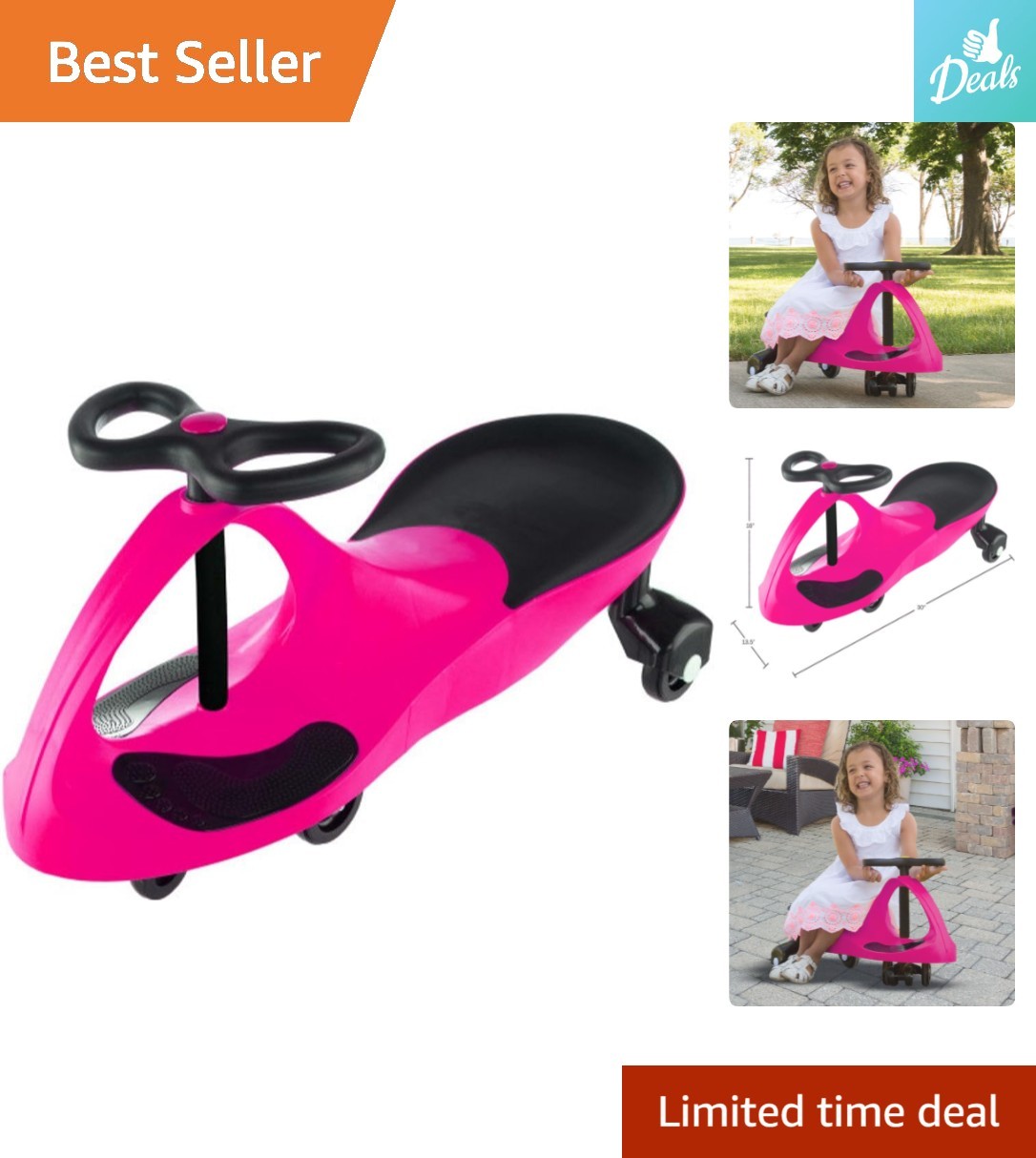 Wiggle Car Ride-On Toy for Kids 3+ – No Batteries, Just Twist & Go in Hot Pink