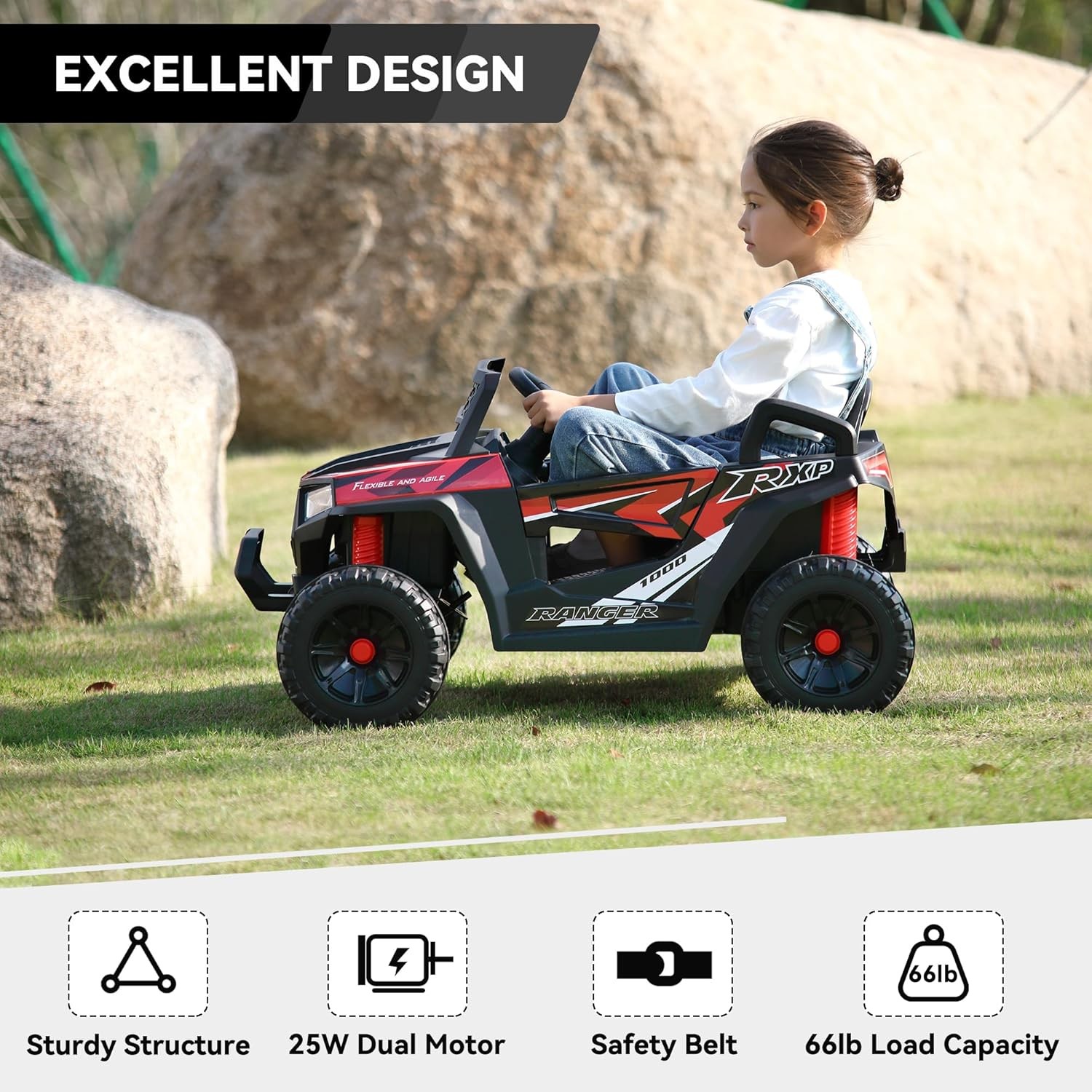 12V Kids Electric Ride on Off-Road UTV Battery Powered Truck with LED Headlights
