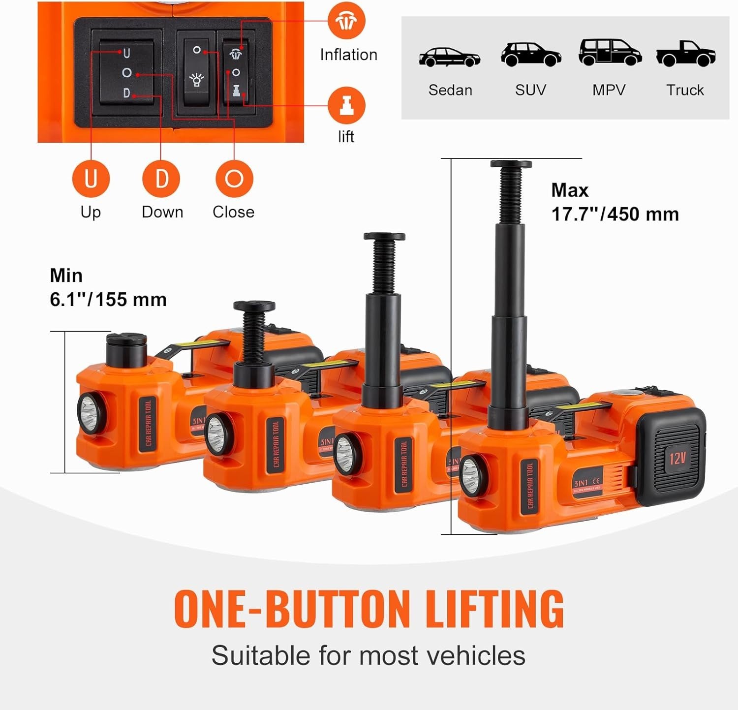 Gato Hidraulico Electrico 12V 5 Toneladas Elevador Hidráulico Para Carro Autos