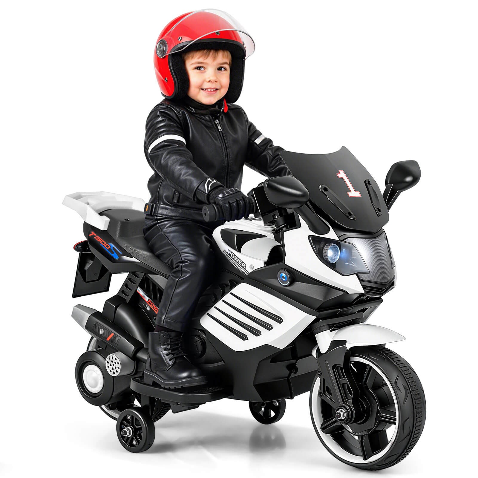 6V Kids Motorcycle w/Music, Horn, Detachable Training Wheels & LED Headlights
