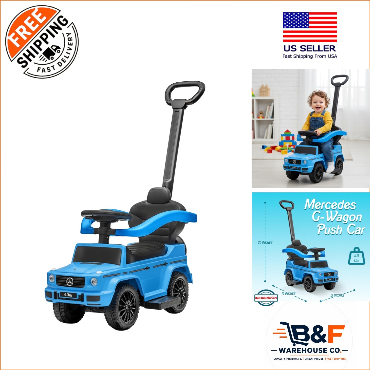 Kids Mercedes G-Wagon Push Car with Sound Features & Hidden Storage for Ages 1-3