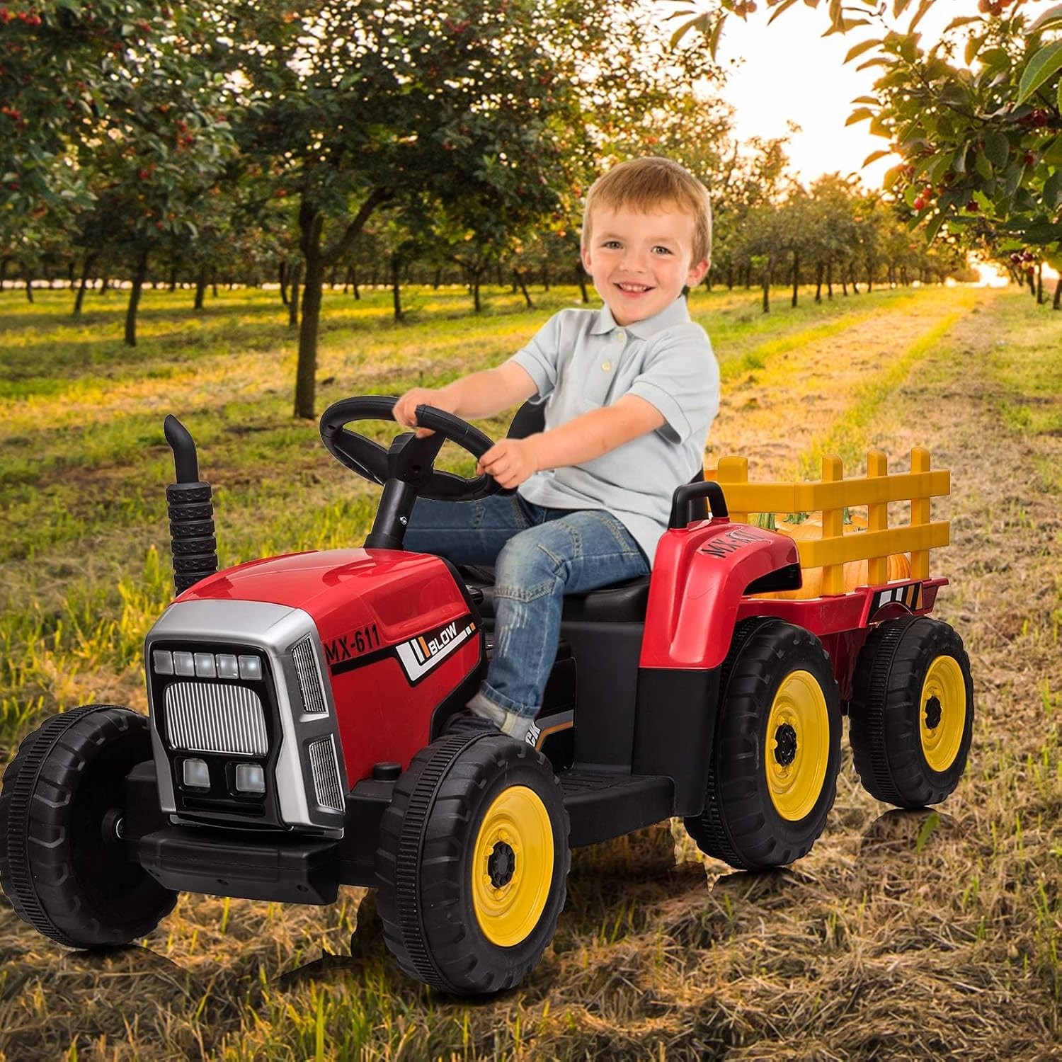 Extra-Large 12 volt Ride-On Tractor with Trailer & FM Radio for Kids Ages 3-7