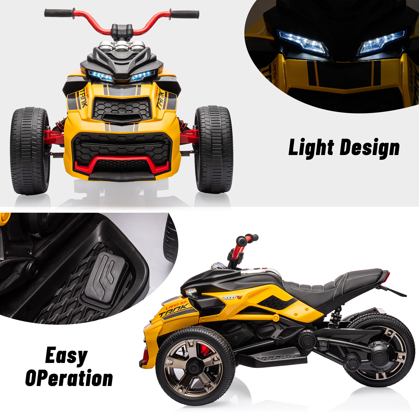 12V 3 Wheeler Ride On ATV Electric Motorcycle, Battery Powered Electric Vehicle