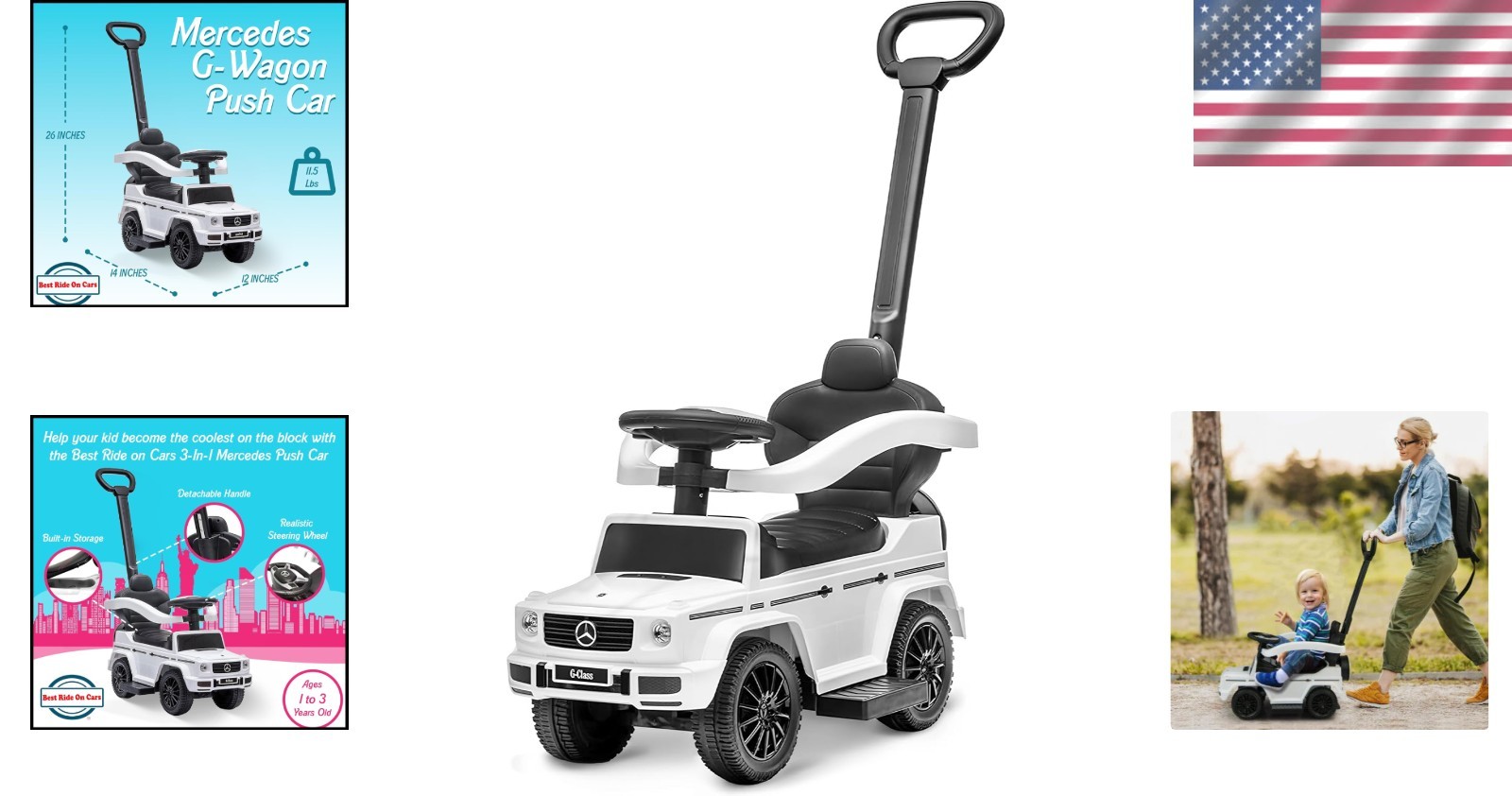 Sturdy Kids Push Car with Backrest Safety Bar for Toddlers 1 to 3