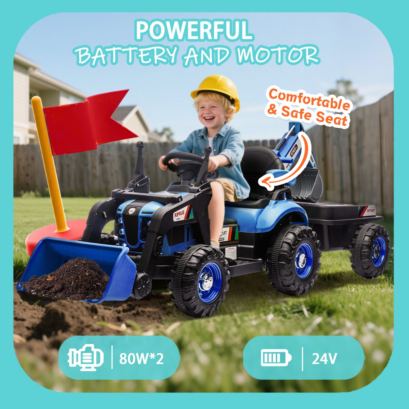 24V Kids Ride On Tractor Electric Car w/Remote, LED Tail-light, 3 Speed Toy