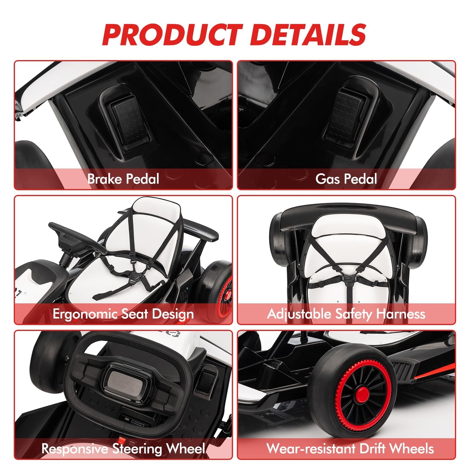 24V Kid Go Kart Electric Drift 200W Dual Motor 360° Drifting 5-Point Safety Belt