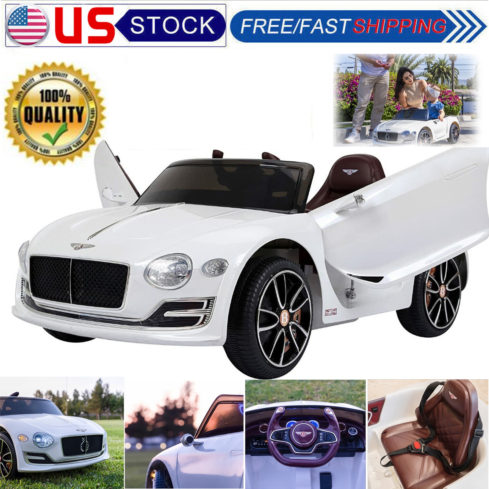 12V Licensed Bentley Style Kids Ride On Car Electric Toy w/ LED Remote Control
