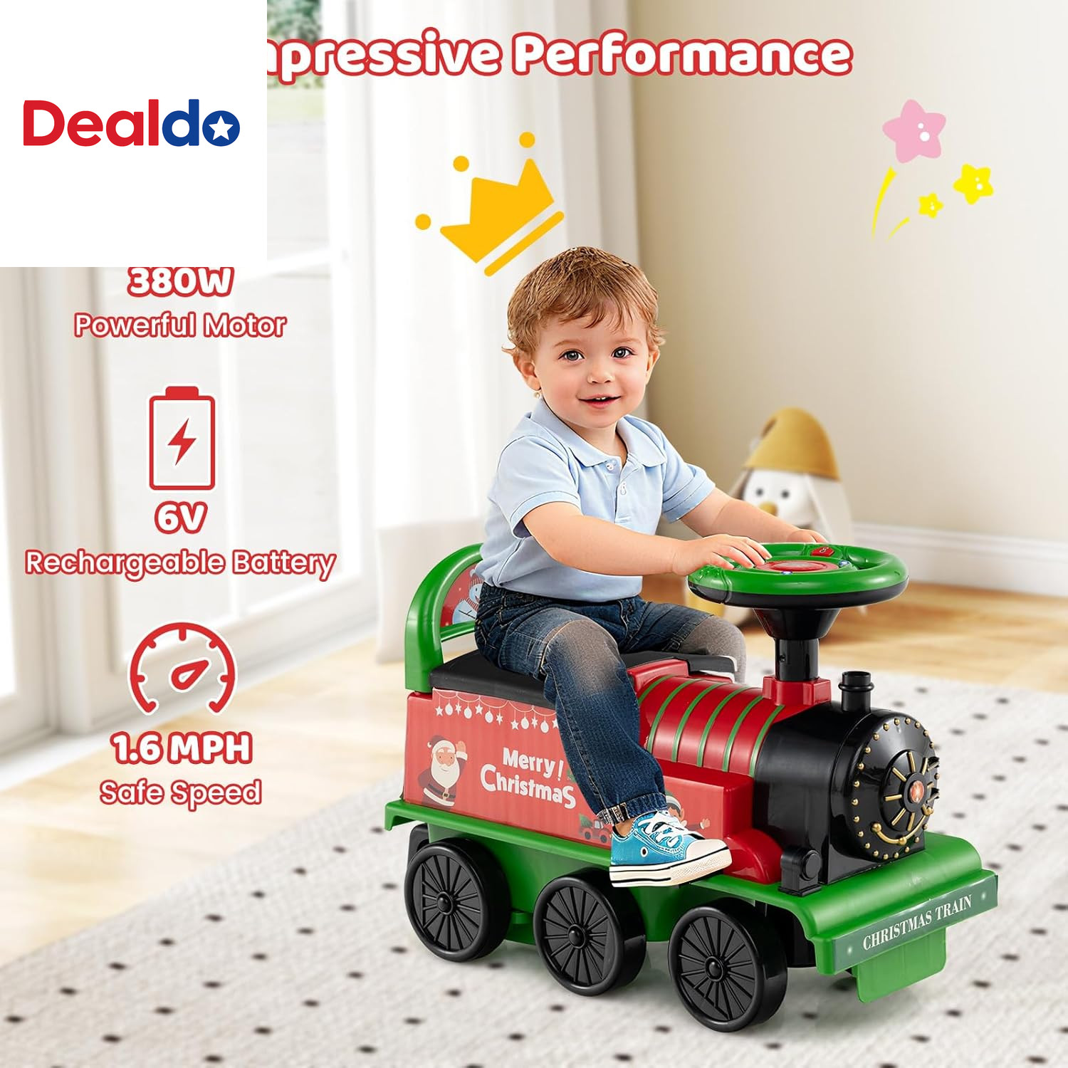 2-Seater Ride on Train with Carriage, 6V Ride on Toy W/Under-Seat Storage, Footr