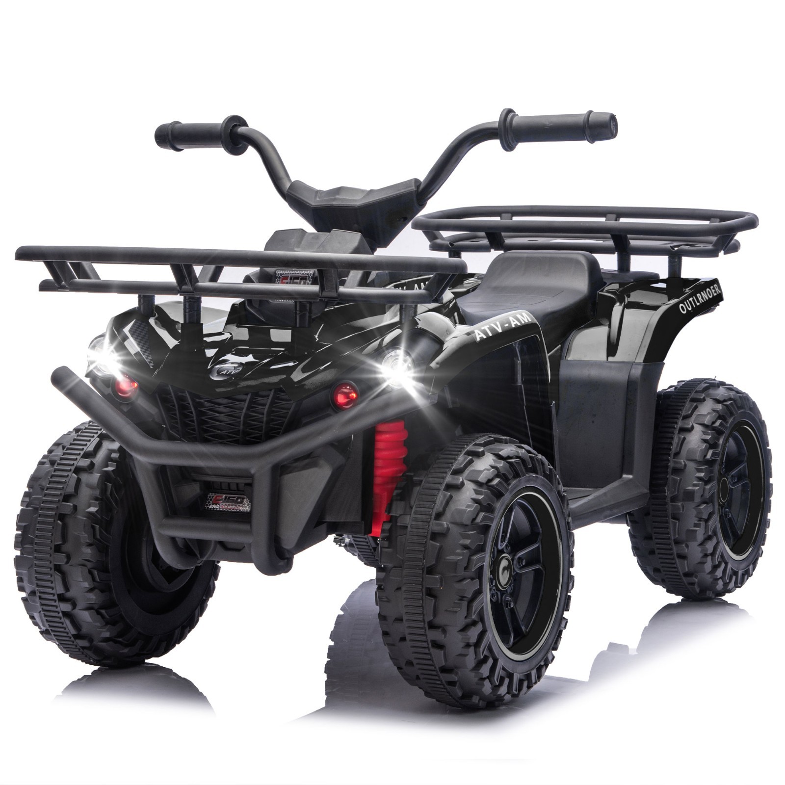 24V Kids Ride On ATV, 160W Off-Road Toys w/LED, Dual Storage Racks,Black