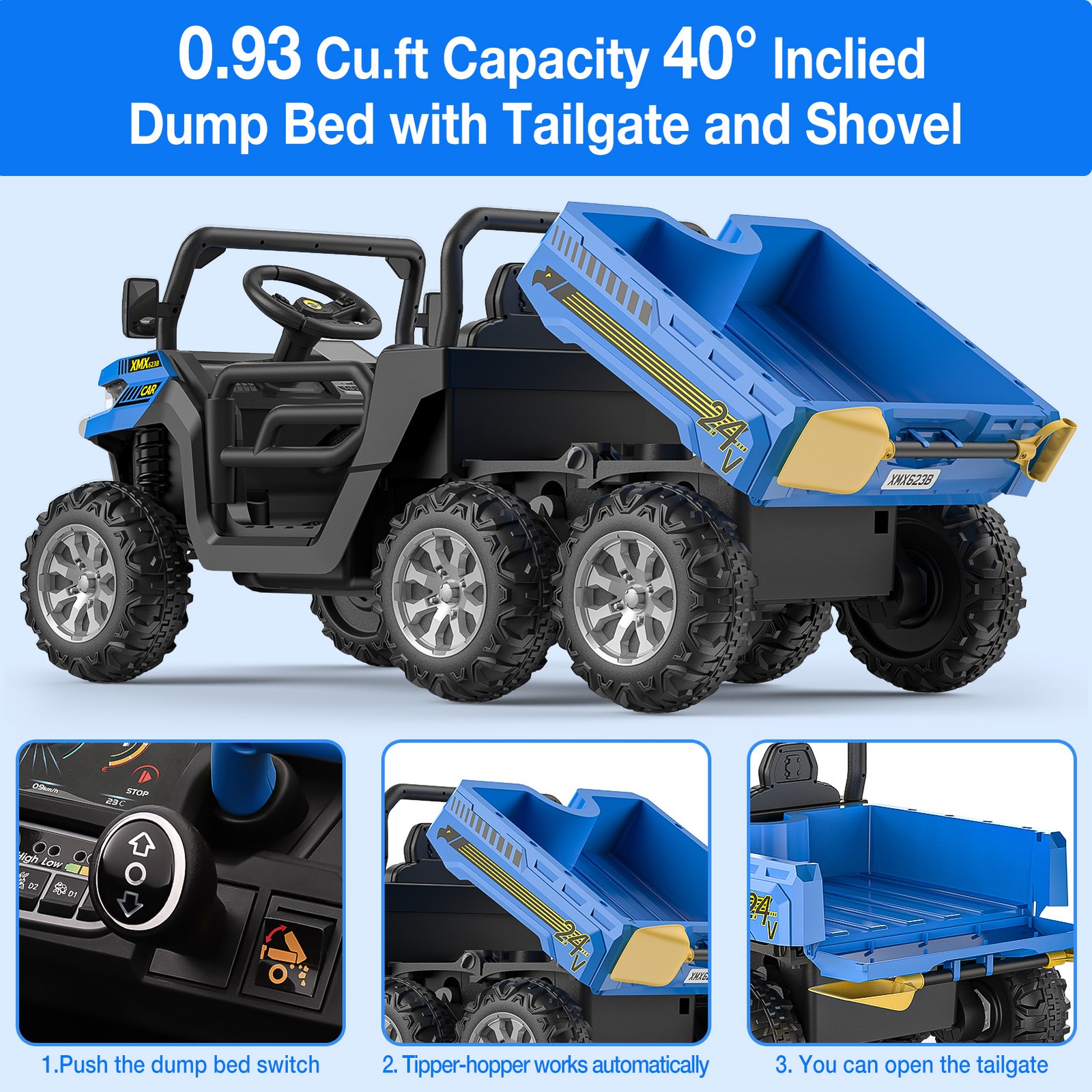Kids 2 Seater Ride on Car 24V Electric Dump Truck 4WD Off-road UTV