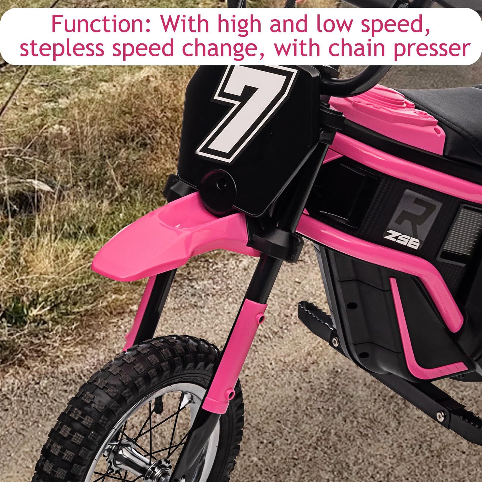 24V Ride On Motorcycle Dirt Bike, Electric-Powered Dirt Bike W/Rear-Wheel Drive