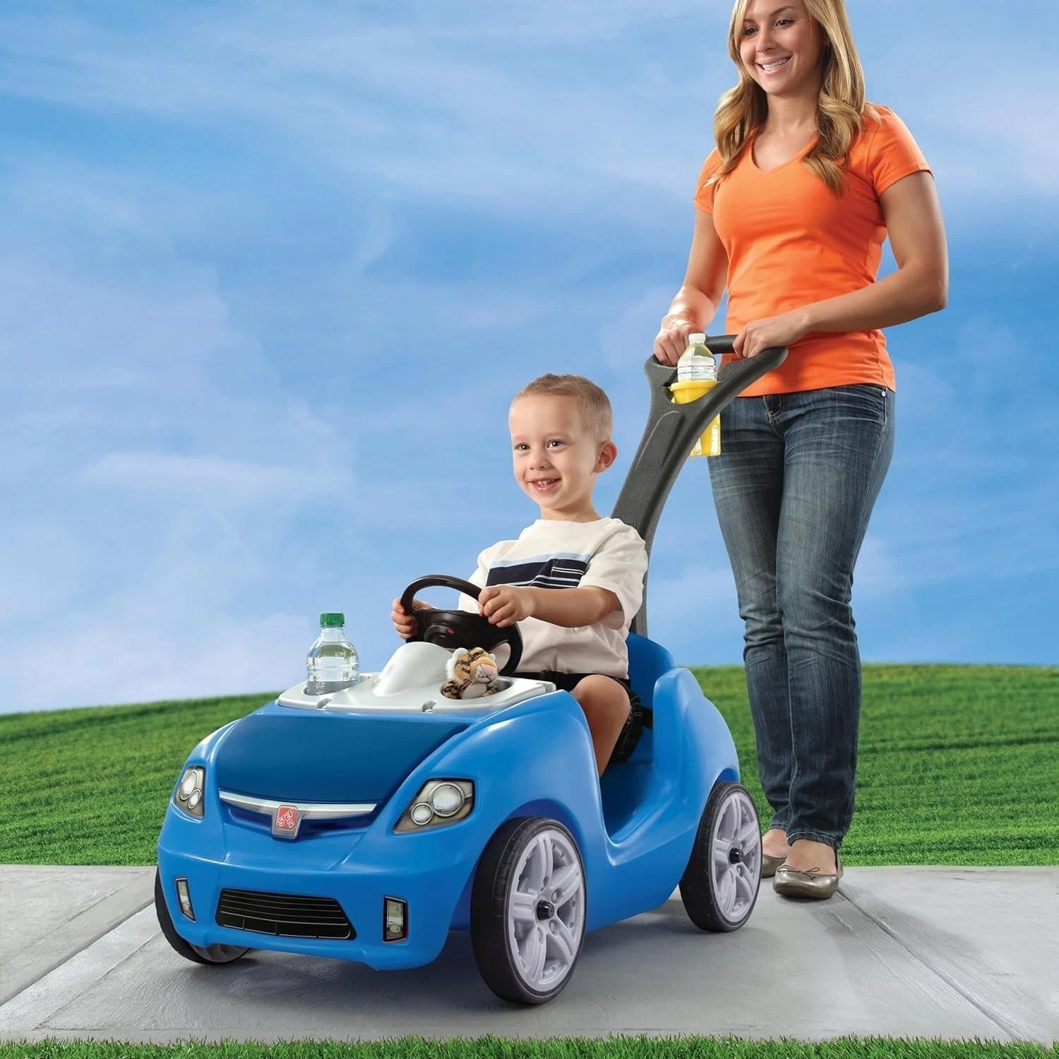 Durable Step2 Whisper Ride II Toddler Push Car with Adjustable Seat Belt, Blue