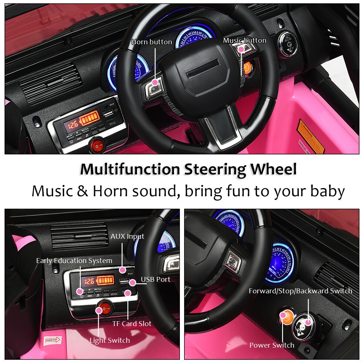 Costway 12V Kids Ride On Truck Car w/ Remote MP3 Music LED Light Pink
