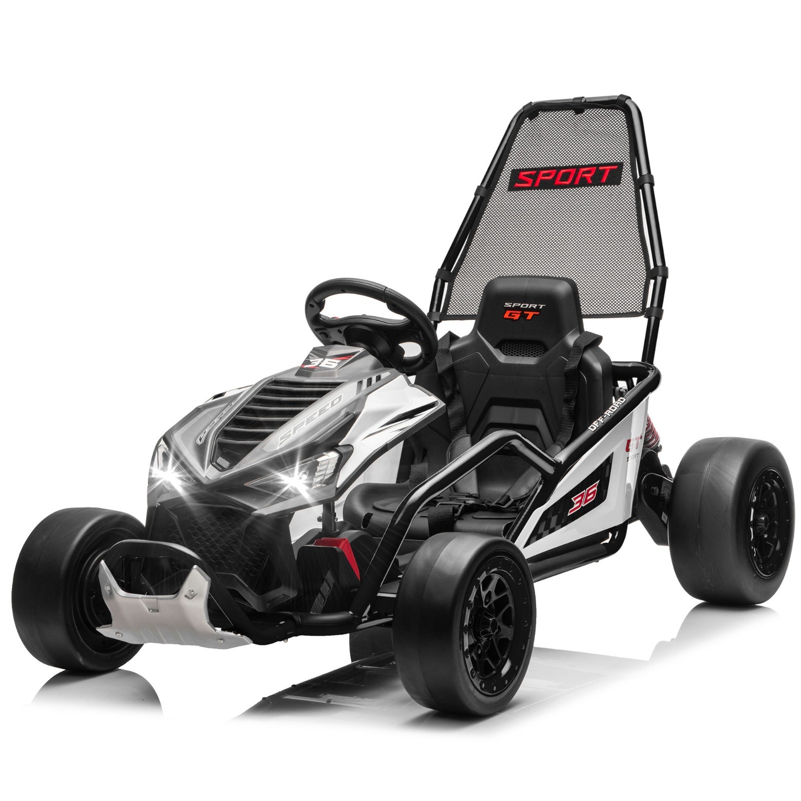 24V Go Kart for Kids Electric Drift Car 5-7.5 MPH with Music 5-Point Safety Belt